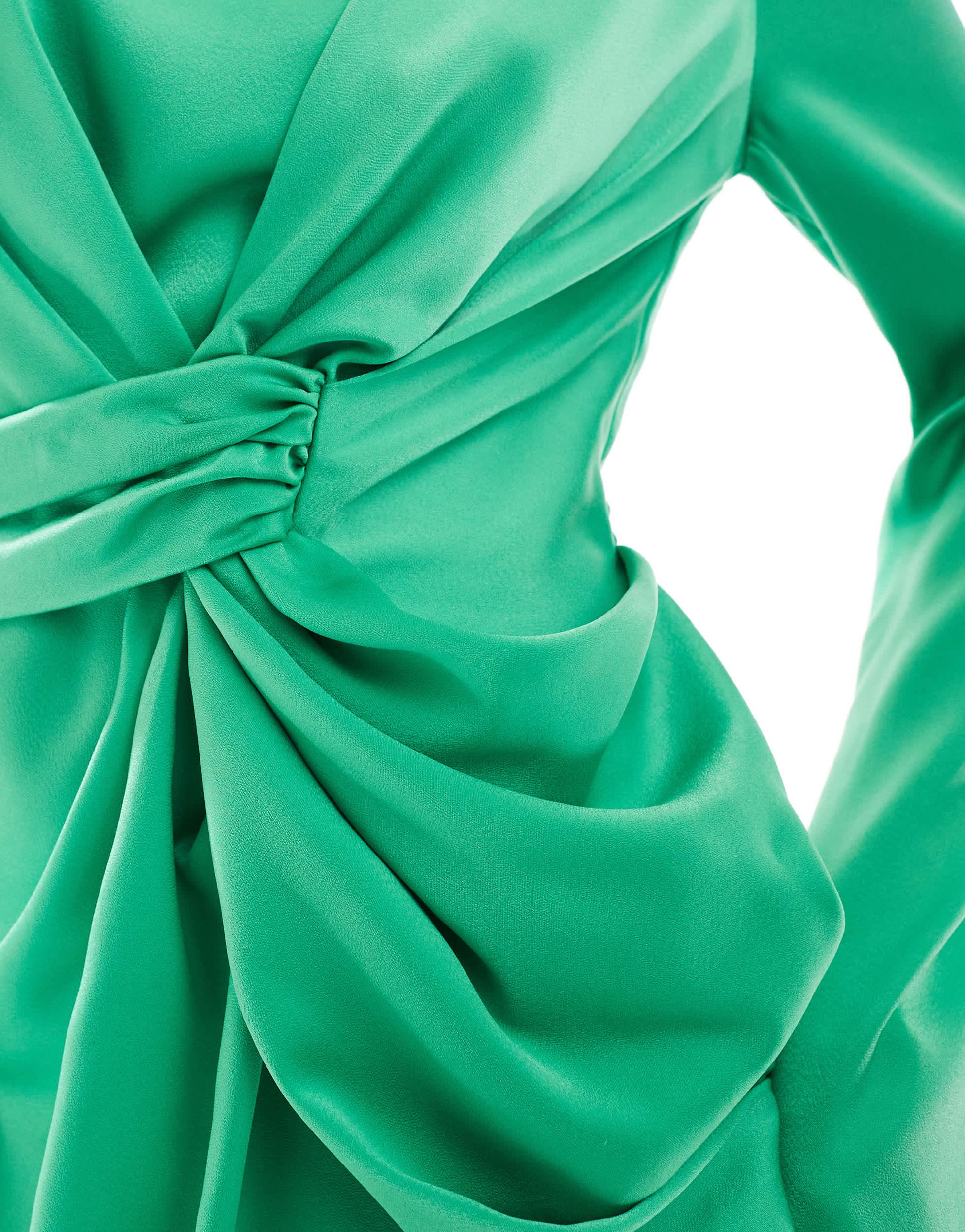 asos design front twist maxi dress with fluted sleeve Asos Design Twist Front Fluted Sleeve Maxi Dress in Green