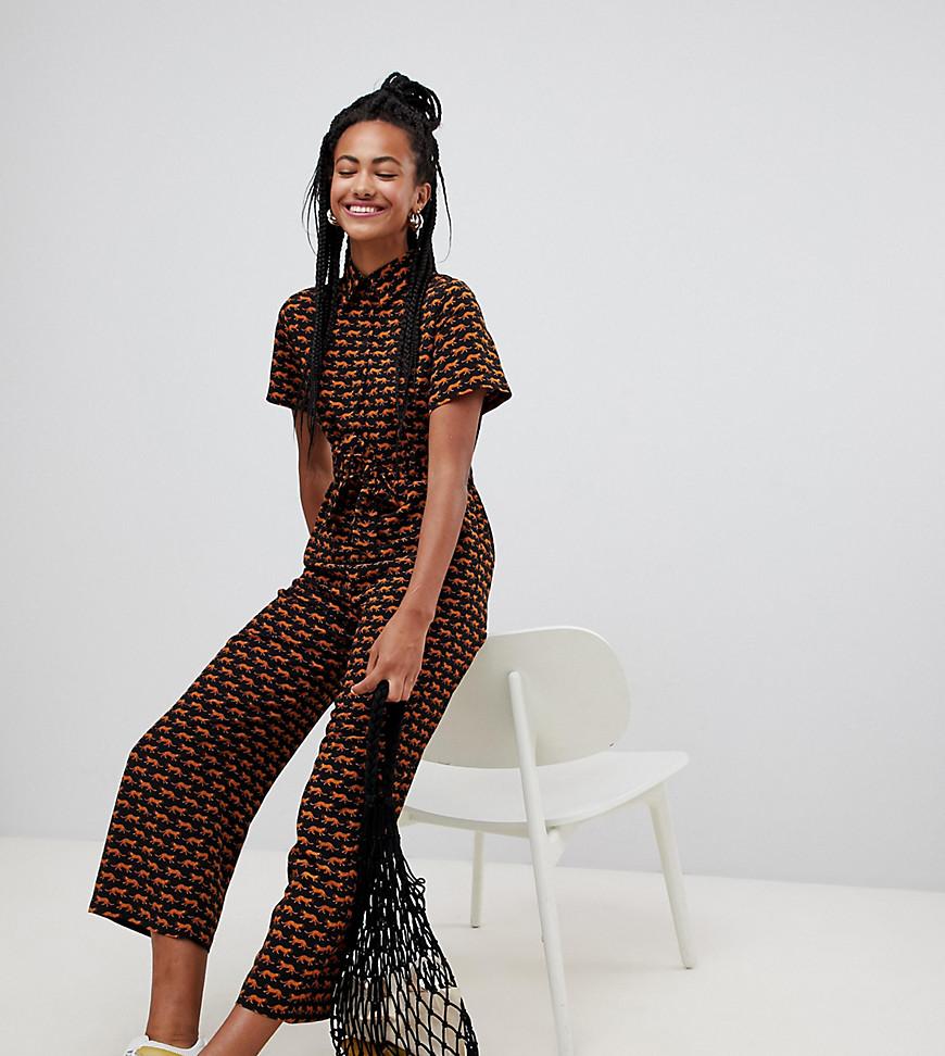 Monki Tiger Print Cropped Jumpsuit in Black Lyst UK