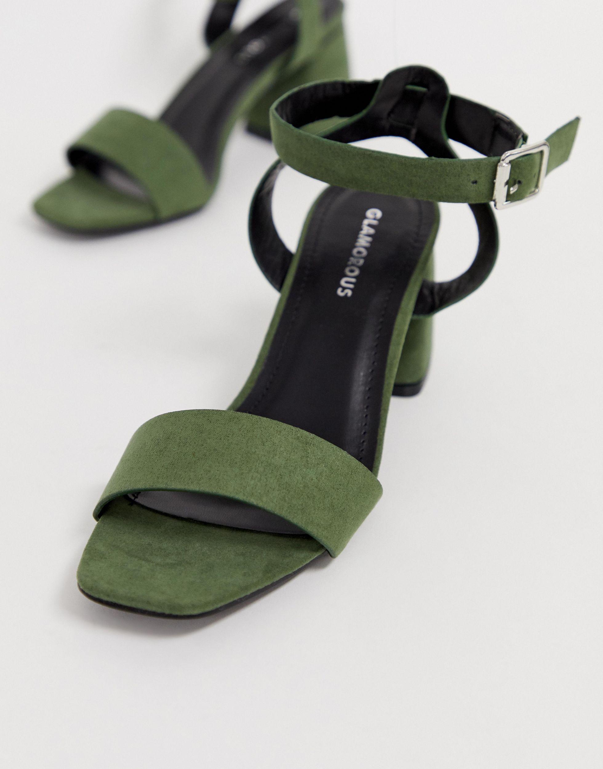 Glamorous Rubber Green Block Heel Sandals - Lyst
