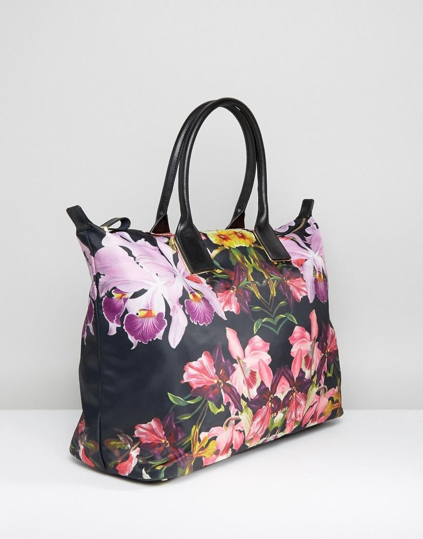 Ted Baker Floral Print Weekender Bag in Black