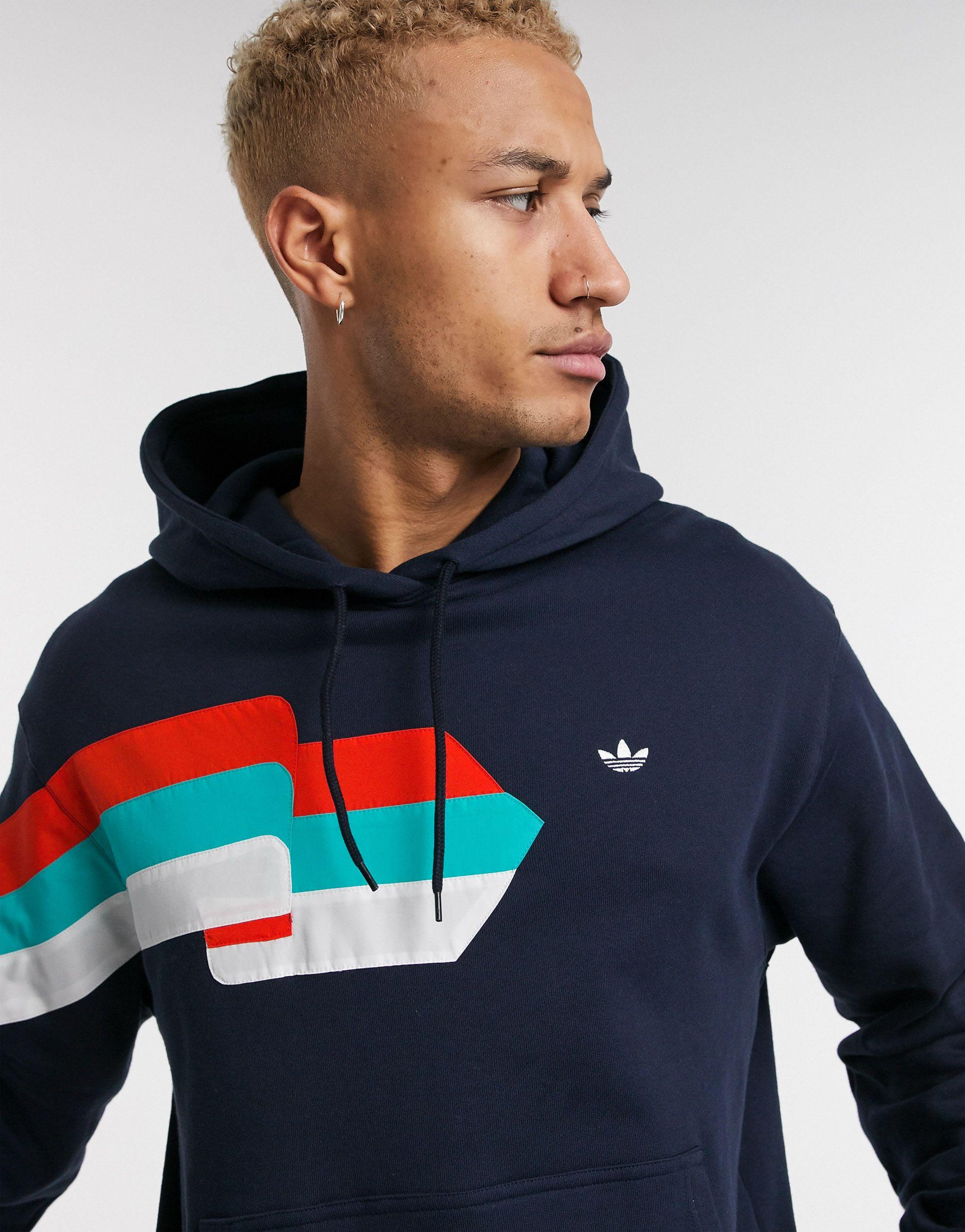 adidas Originals Cotton Hoodie With Ripple Embroidery Navy in Blue for Men  - Lyst