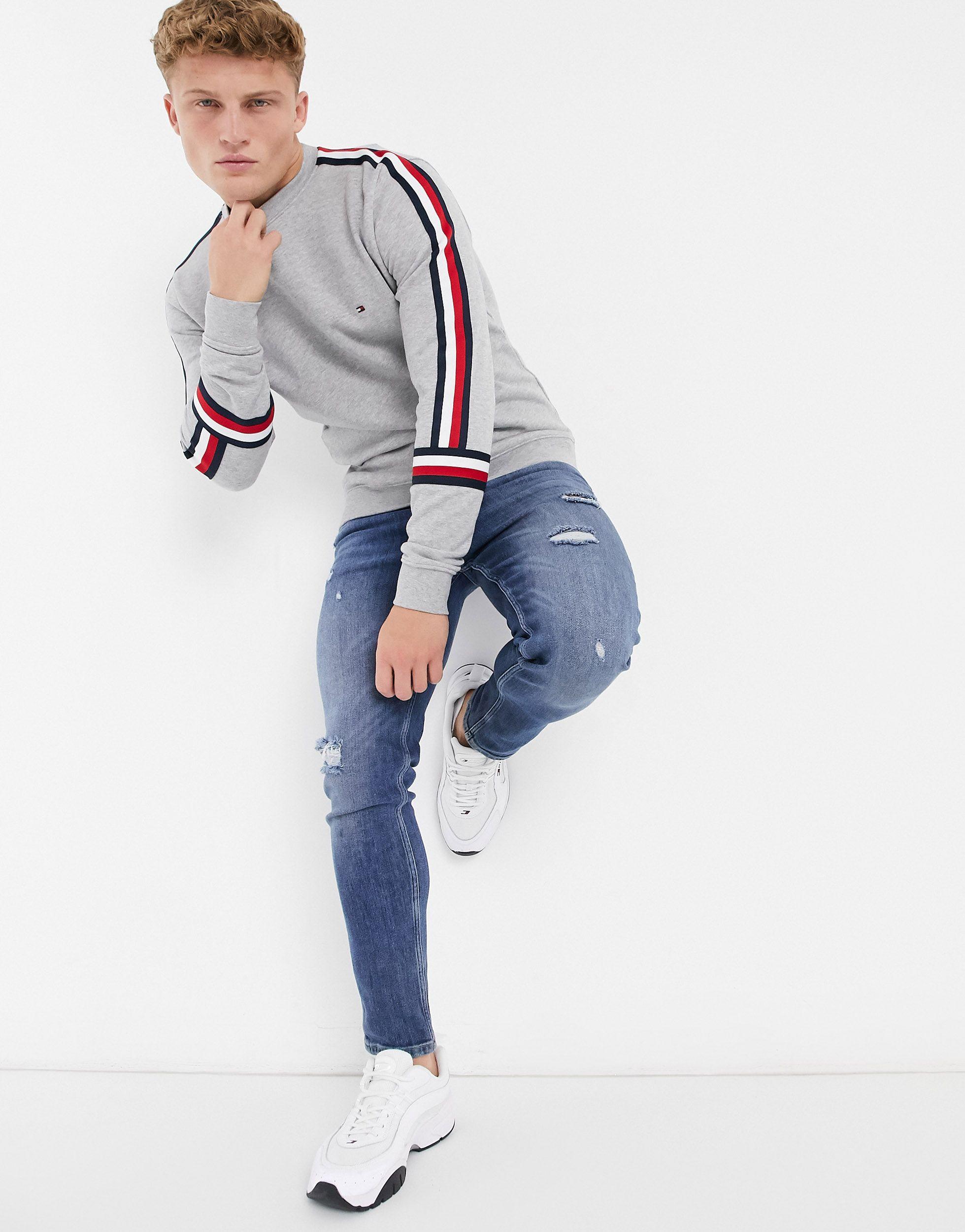 tommy hilfiger tape sweatshirt grey