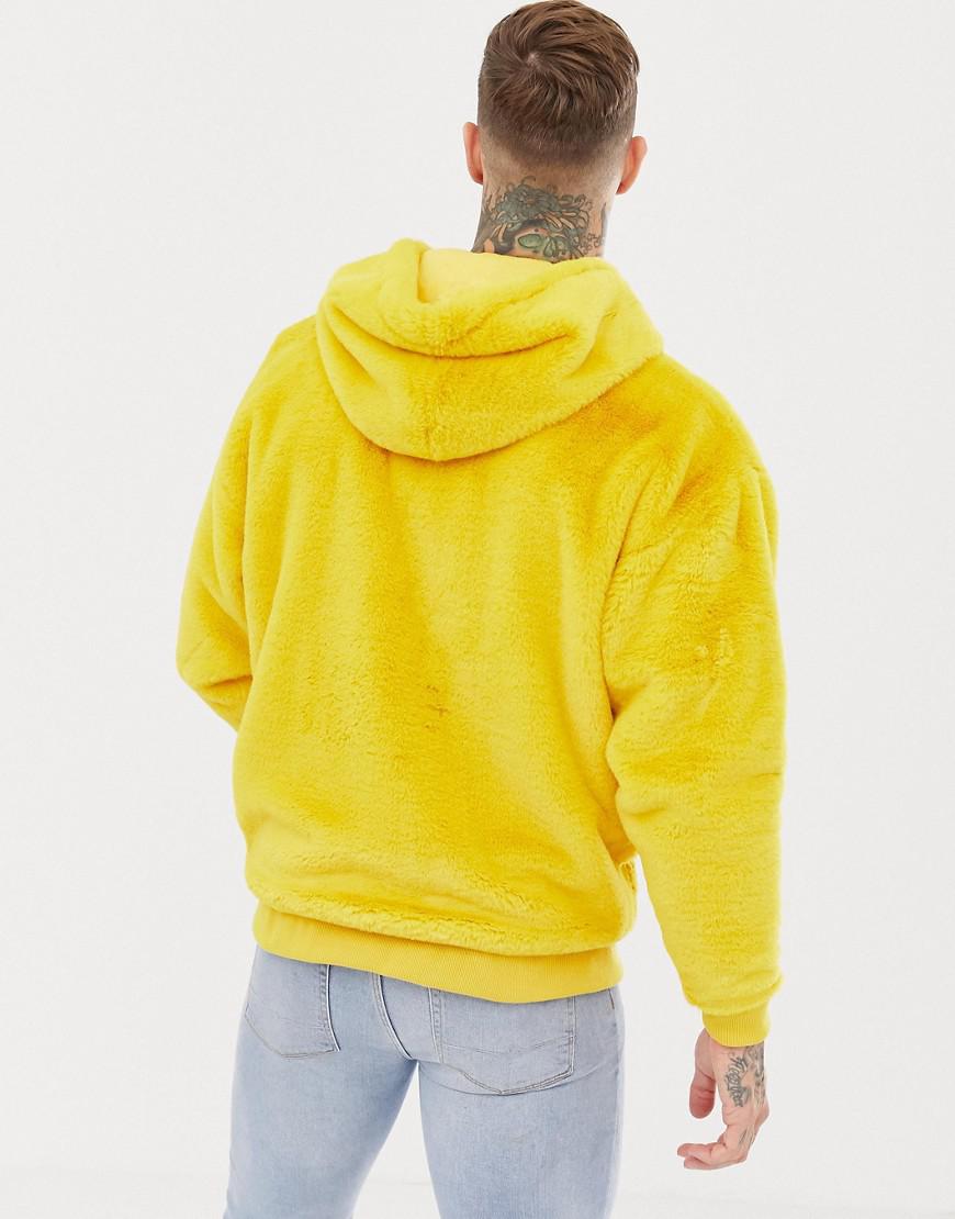 ASOS Cotton Oversized Faux Fur Hoodie In Yellow for Men - Lyst
