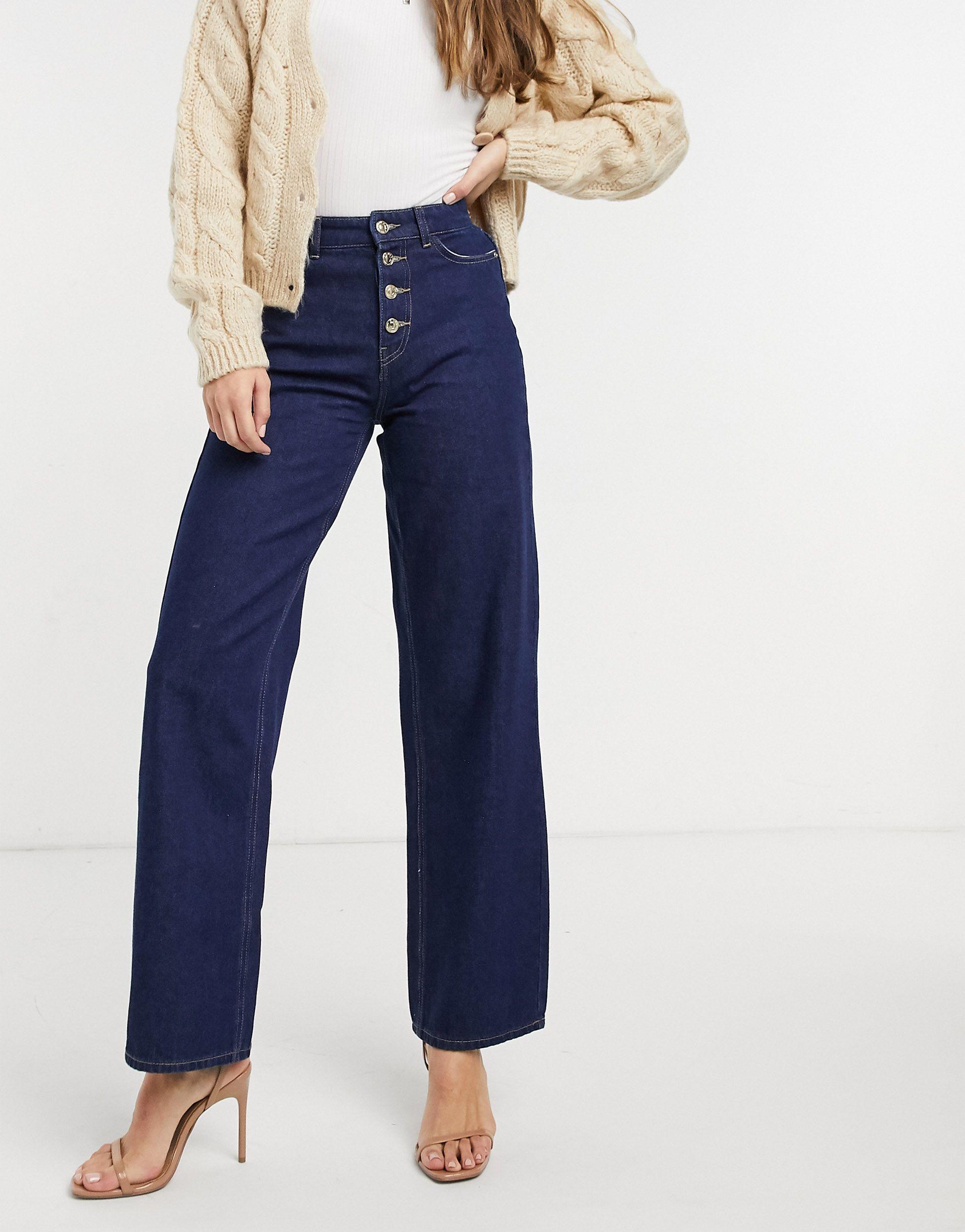 ONLY Molly High Waisted Button Detail Wide Leg Jeans in Blue | Lyst