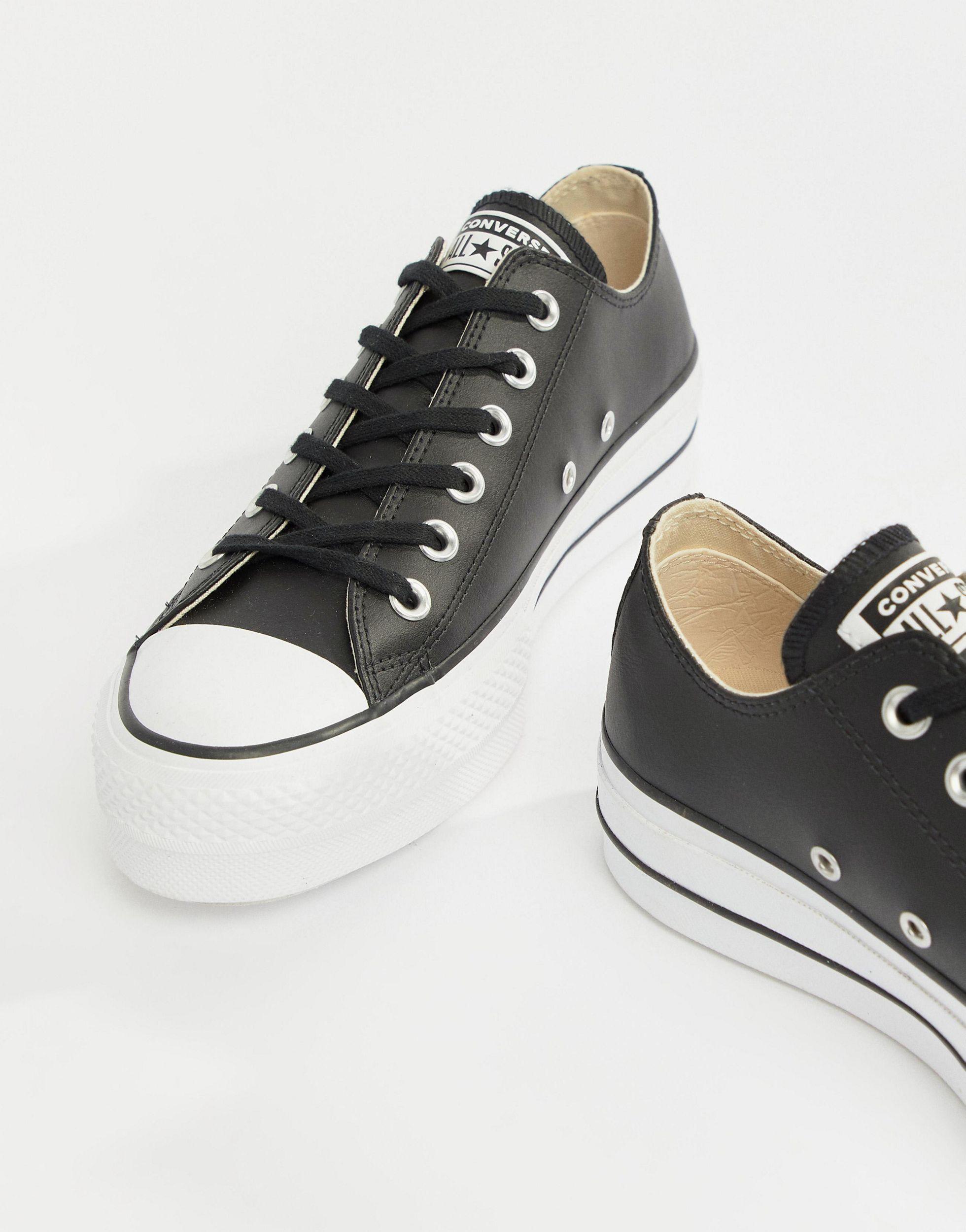 Converse Chuck Taylor Star Leather Platform Low Trainers in Black | Lyst