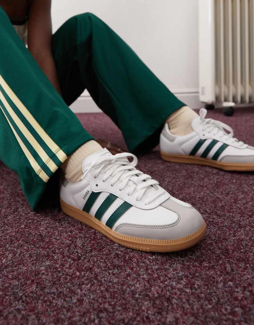 adidas gazelle silver green womens adidas Samba OG Trainers White Olive Gum  OFFCUTS SHOES by OFFICE