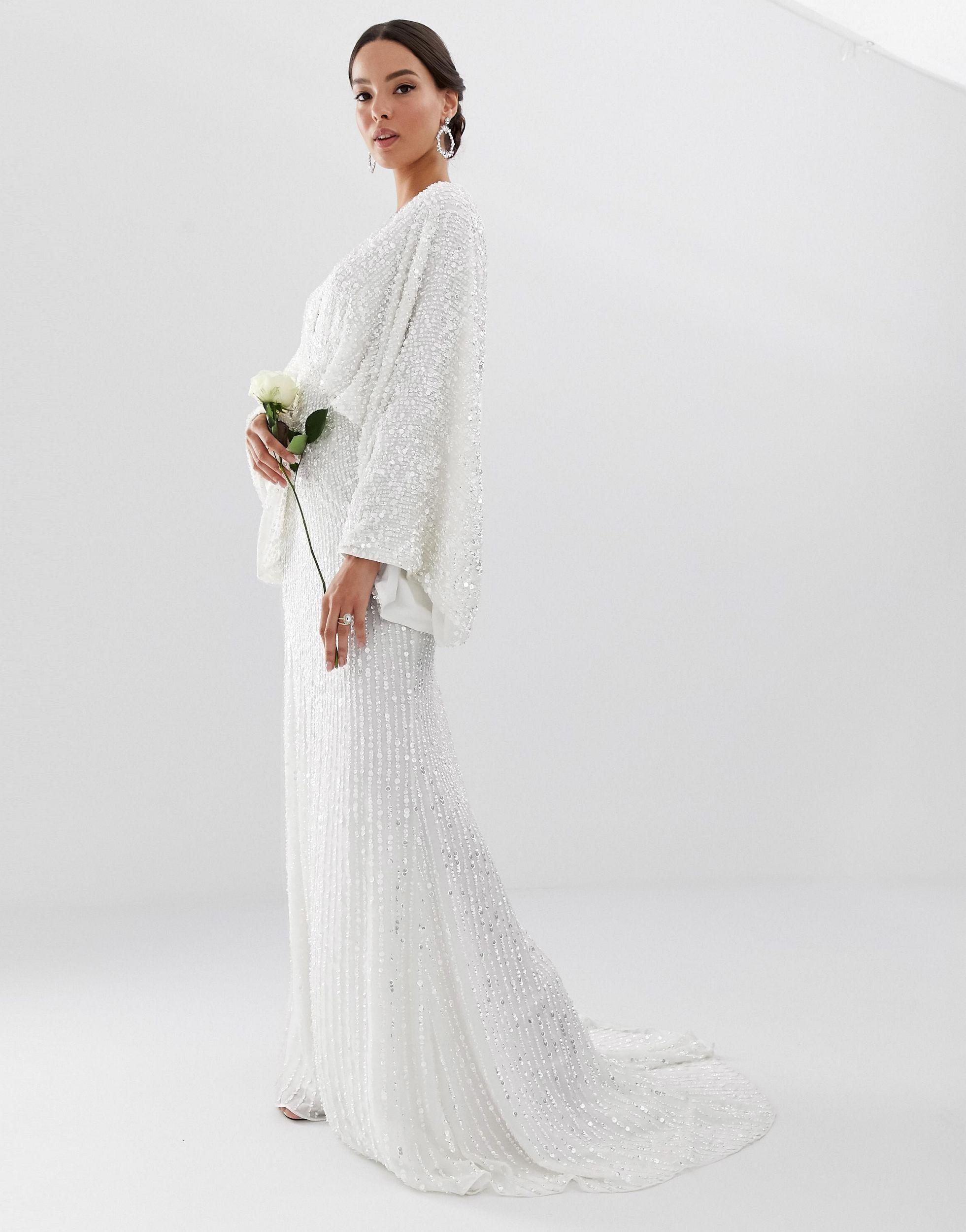 Ciara Sequin Kimono Sleeve in White | Lyst