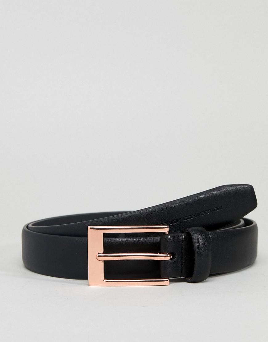 French Connection Black Belt With Rose Gold Buckle for Men - Lyst