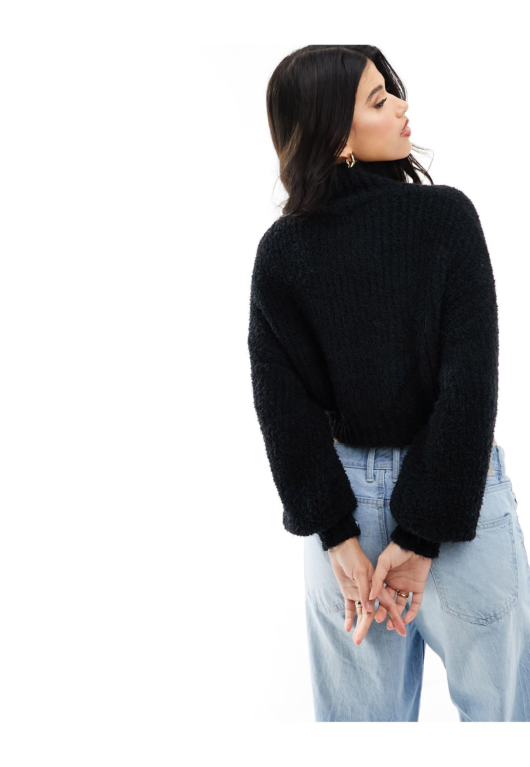 NA KD High Neck Fluffy Jumper in Black Lyst Canada