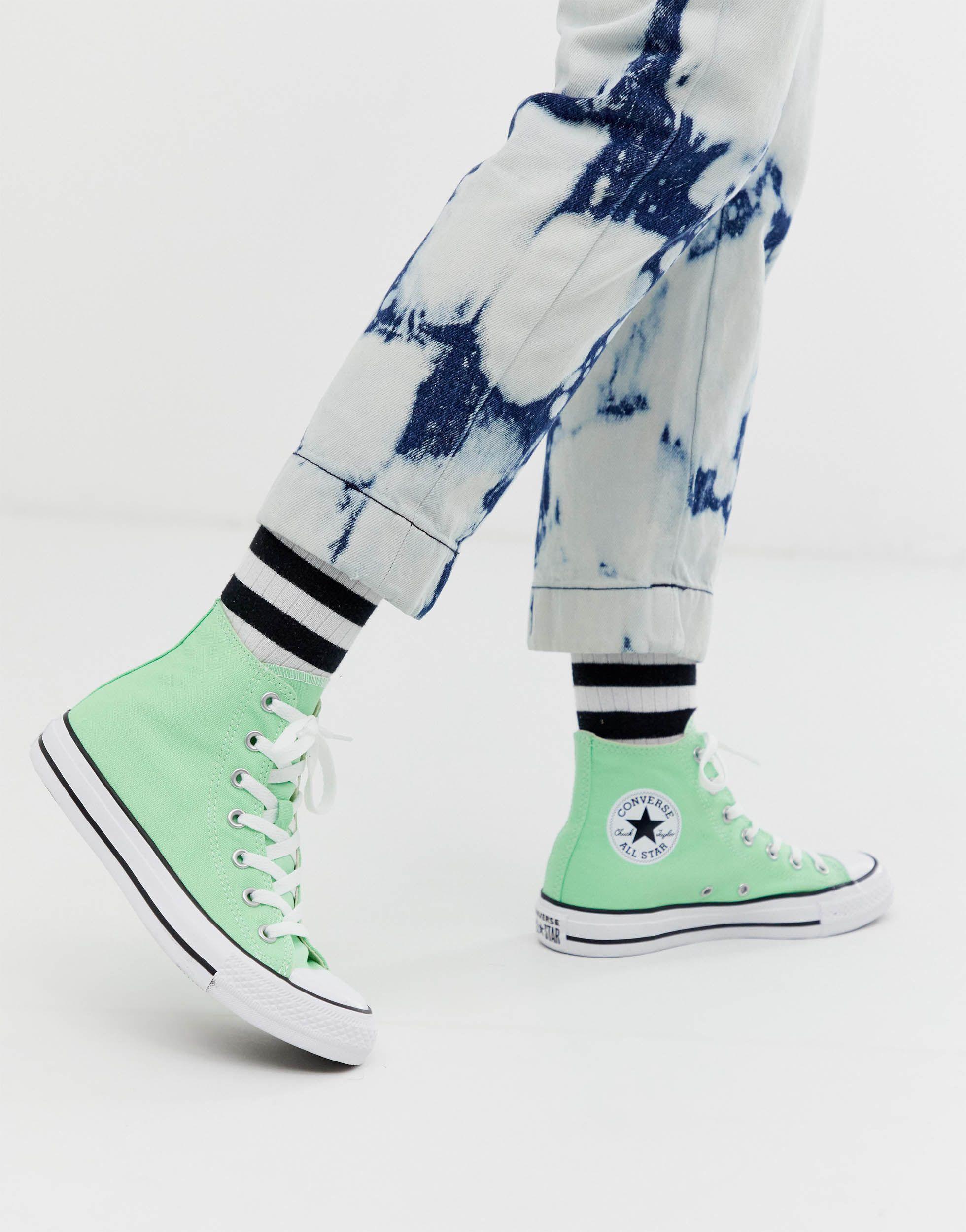 Converse Chuck Taylor All Star Hi Washed Fluro Green Trainers | Lyst