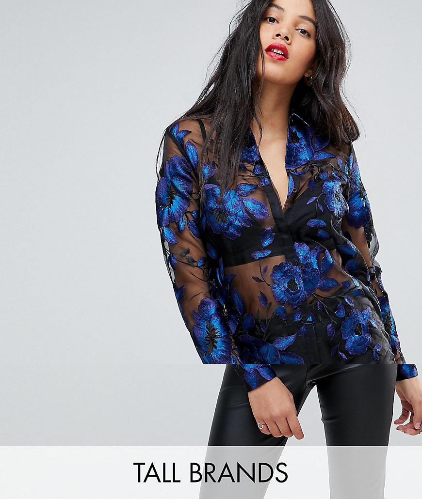 Y.A.S Floral Embroidered Sheer Blouse in Black | Lyst