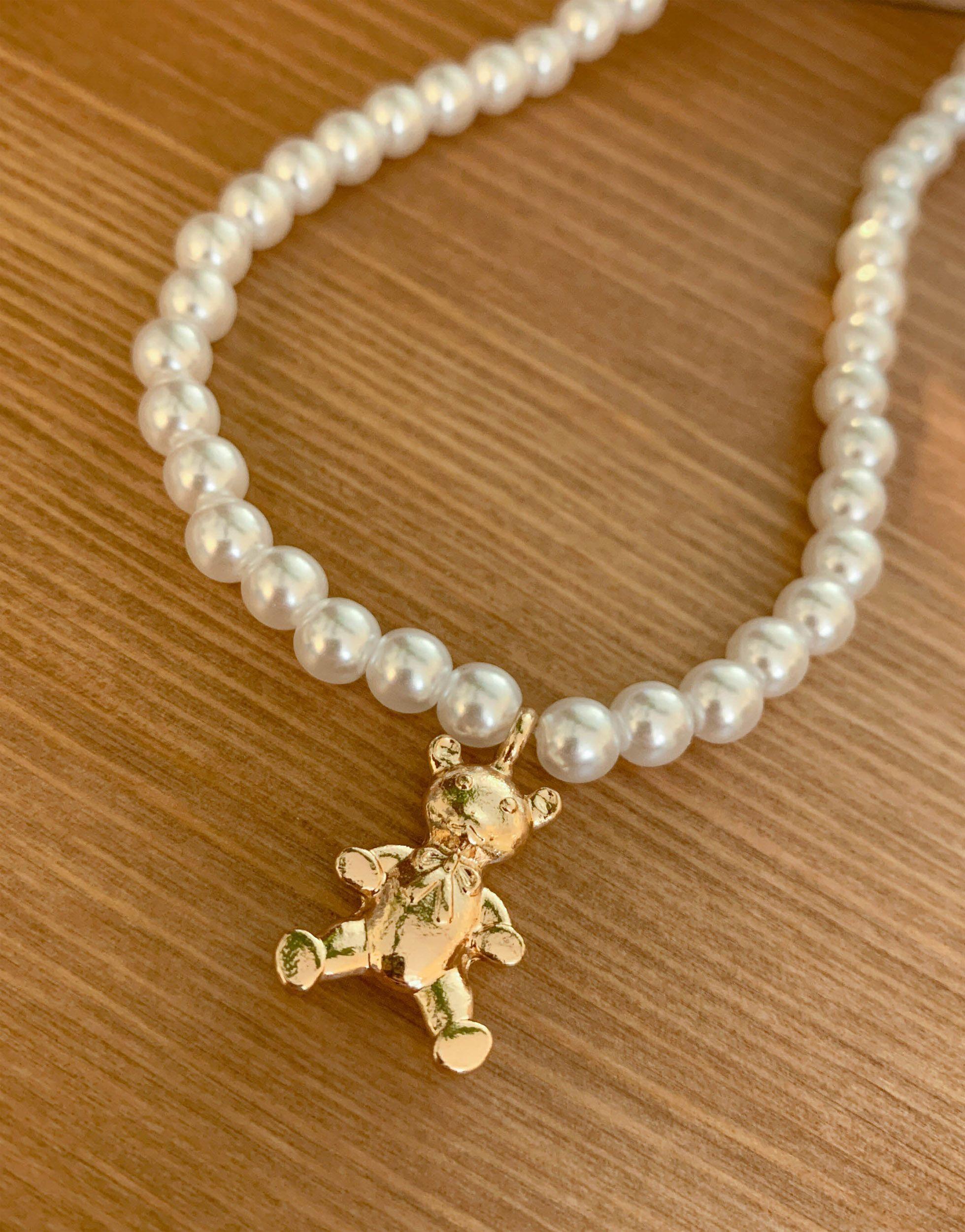 ASOS Necklace With Pearl And Teddy Bear 