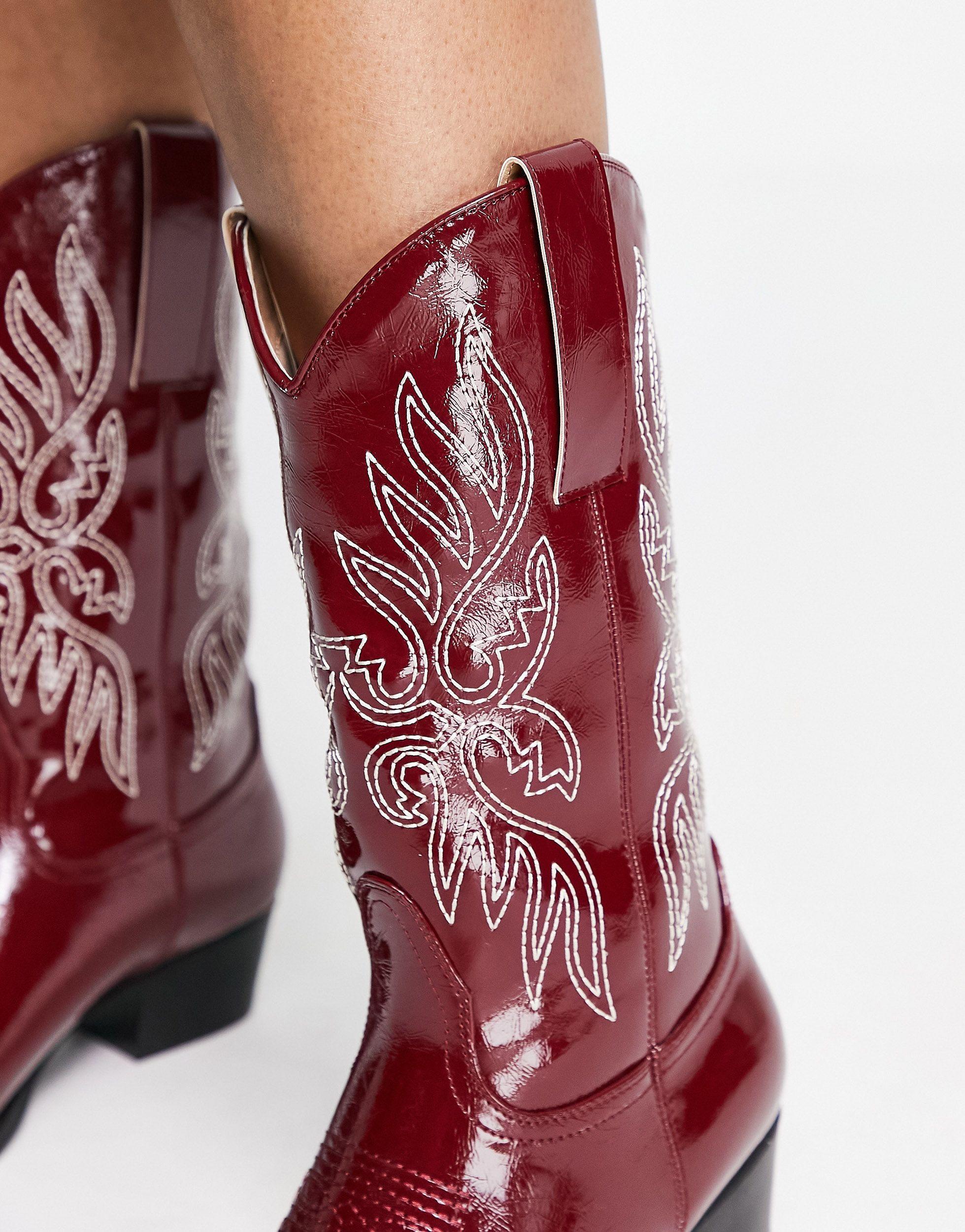 Glamorous Western Ankle Boots in Red | Lyst