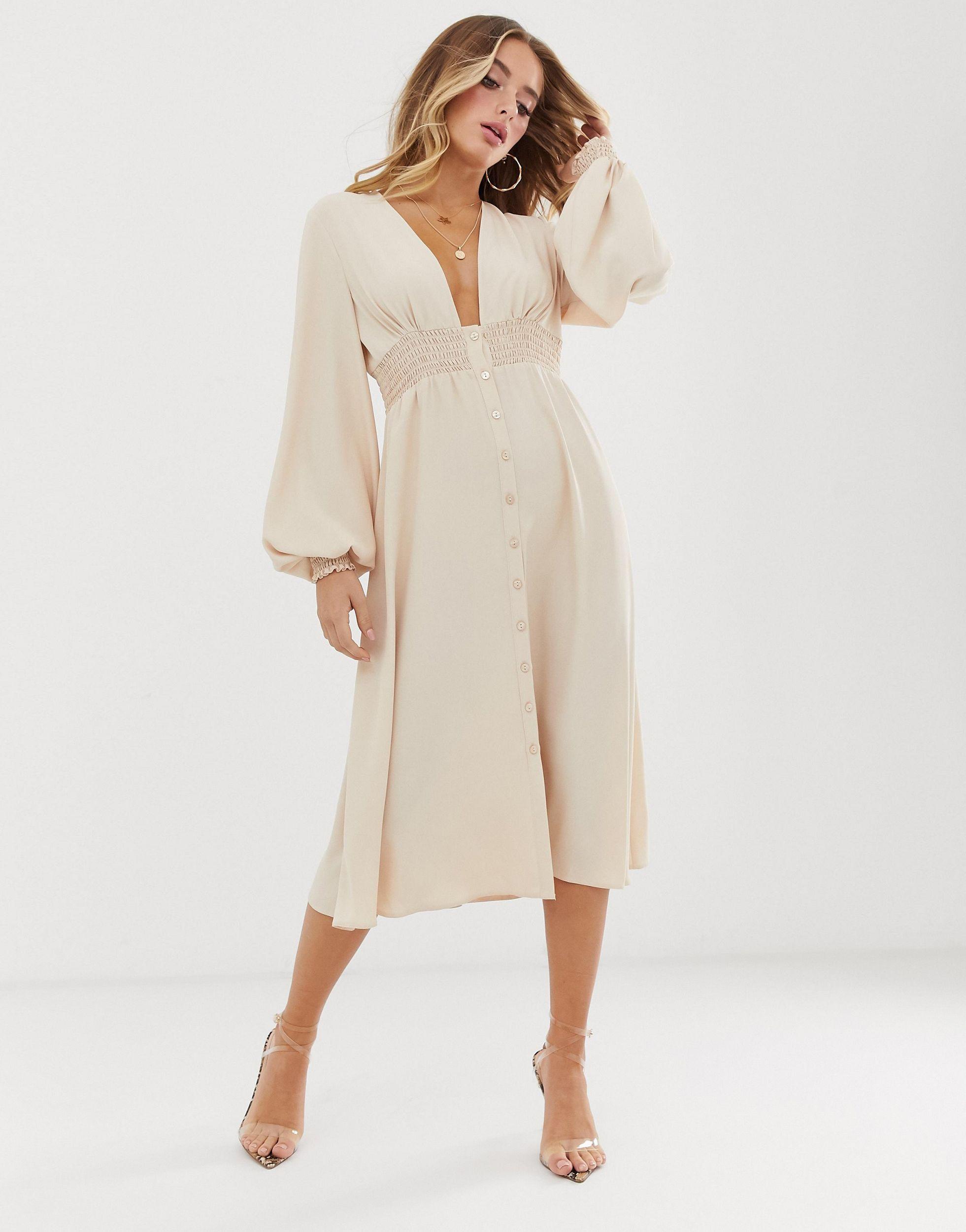 long sleeve button midi dress