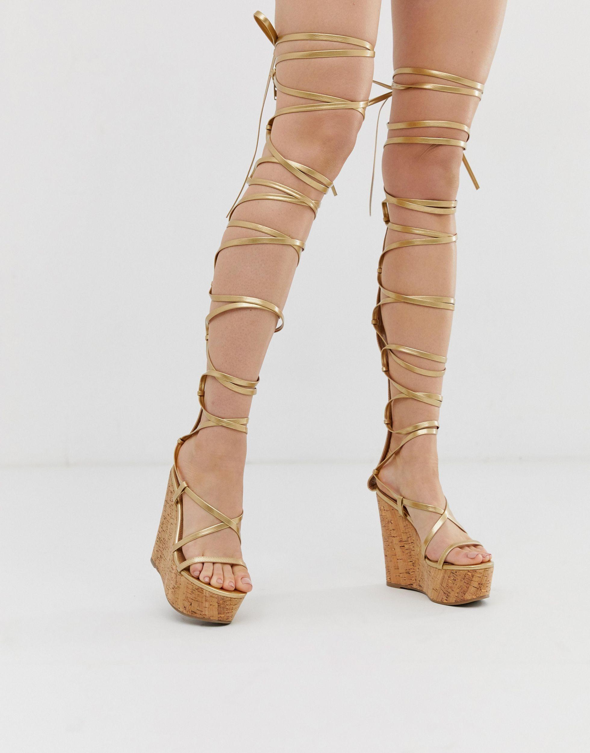 ASOS Leather Trinity Gladiator Wedges in Gold (Metallic) - Lyst