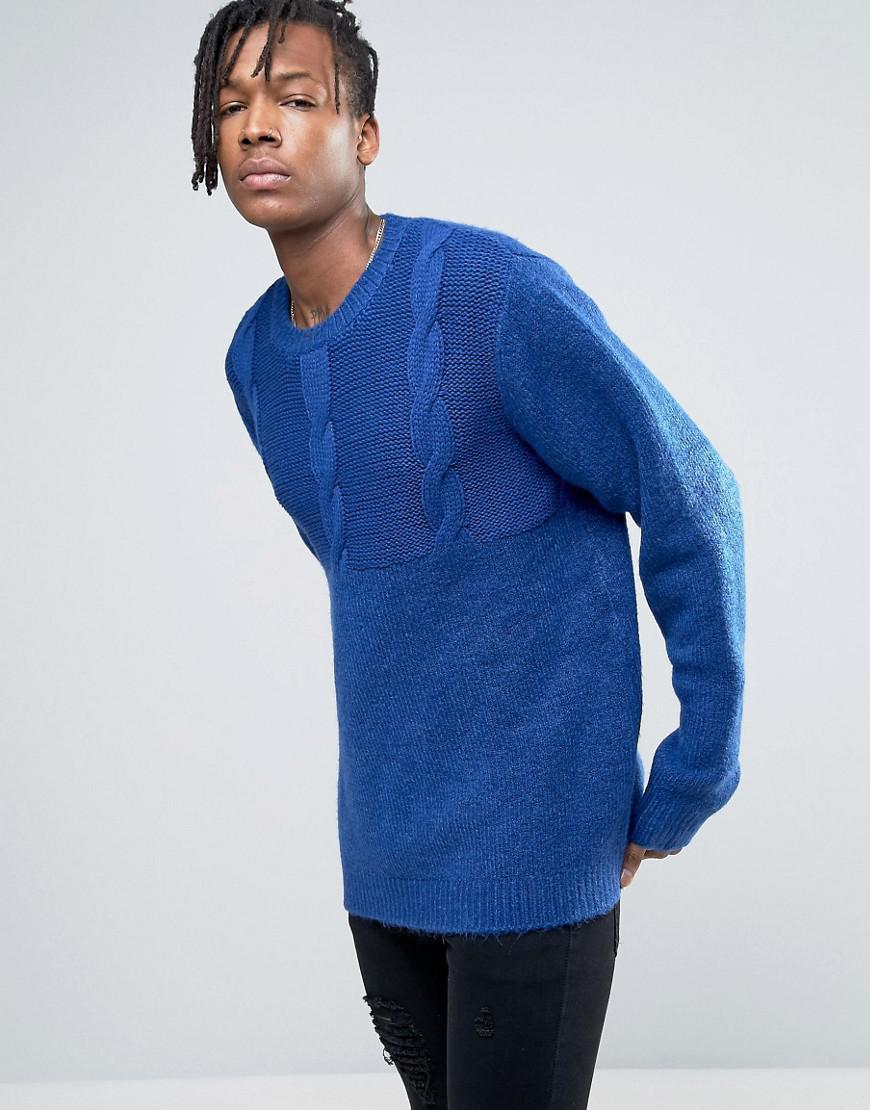 Cheap monday Deprived Knit Half Cable Sweater in Blue for Men | Lyst