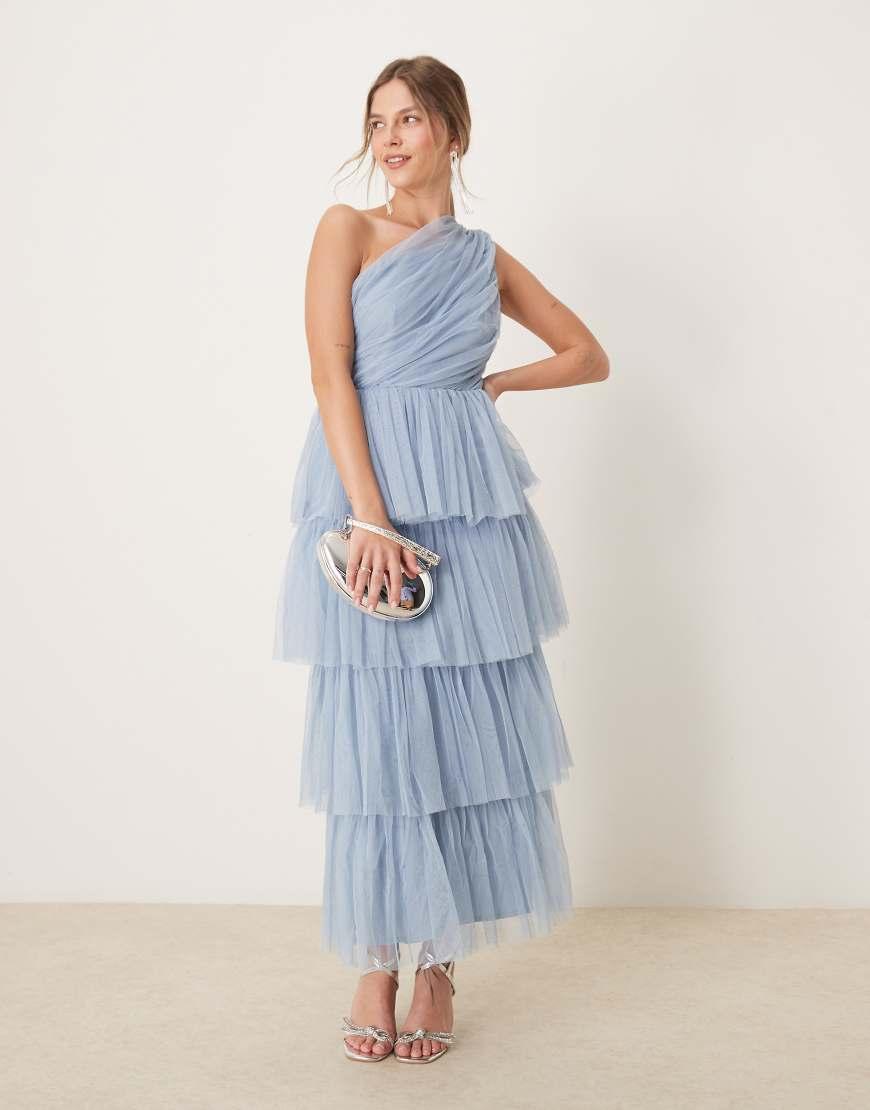 anaya one shoulder dress Anaya With Dresses | Anaya With Love Bridesmaid Tulle One Shoulder Maxi Dress In Soft Blue Zs 6 | Color: Blue | Size: 6
