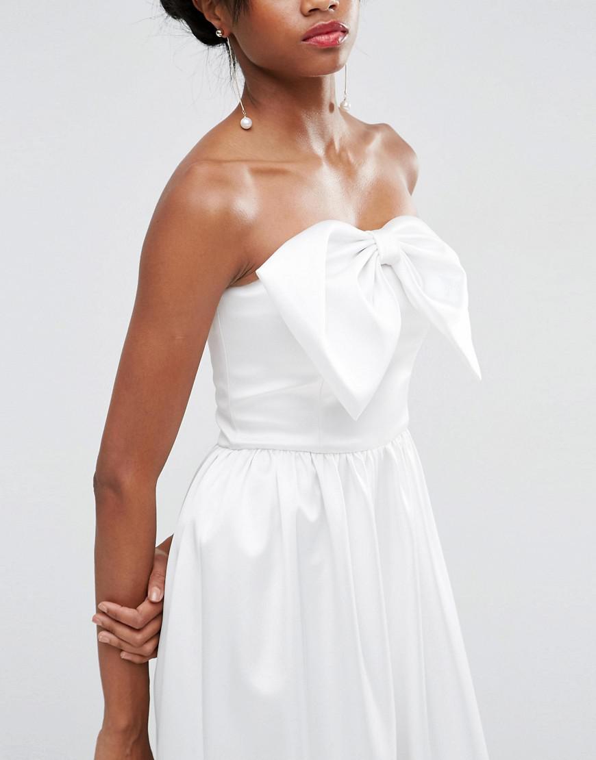 ASOS Bridal Jumpsuit In Bonded Satin With Bow Detail in White | Lyst