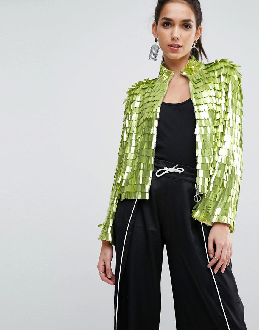 ASOS Denim Premium Sequin Kimono Jacket in Green - Lyst