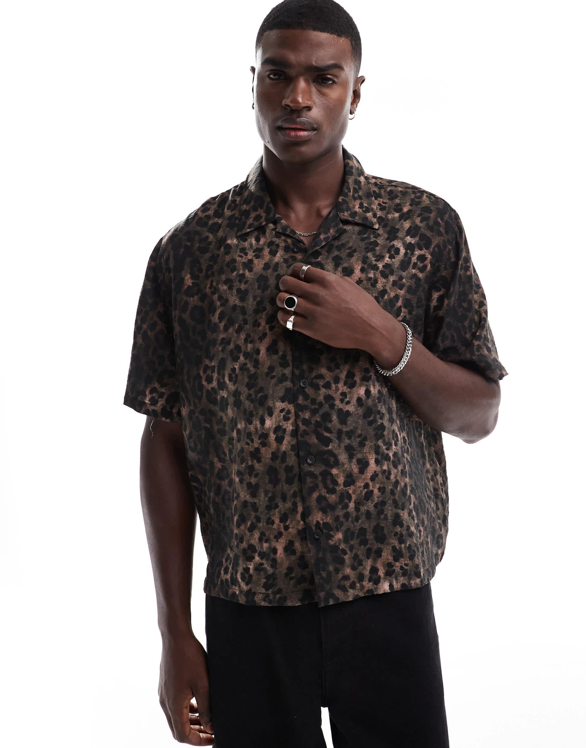 Bershka Leopard Printed Shirt in Black for Men Lyst Canada
