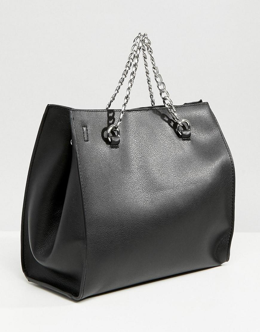 Pull&Bear Denim Chain Detail Shoulder Bag in Black - Lyst