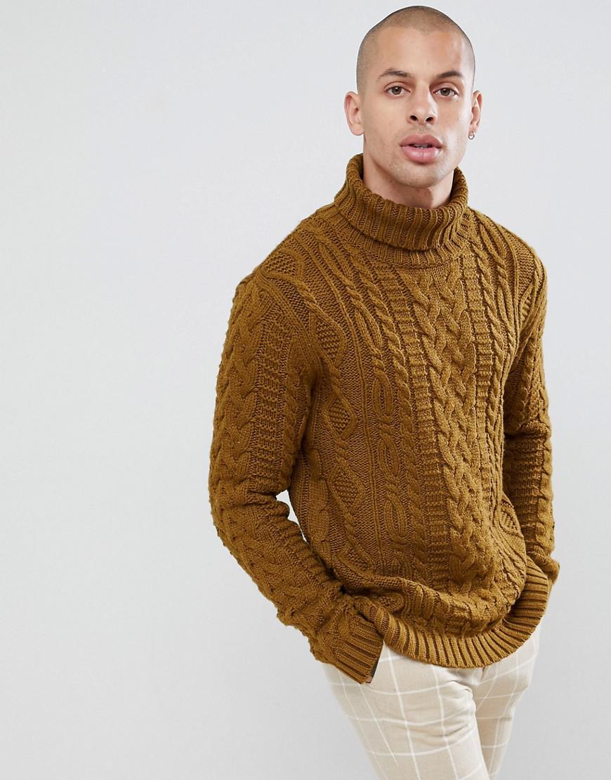 roll neck cable knit sweater