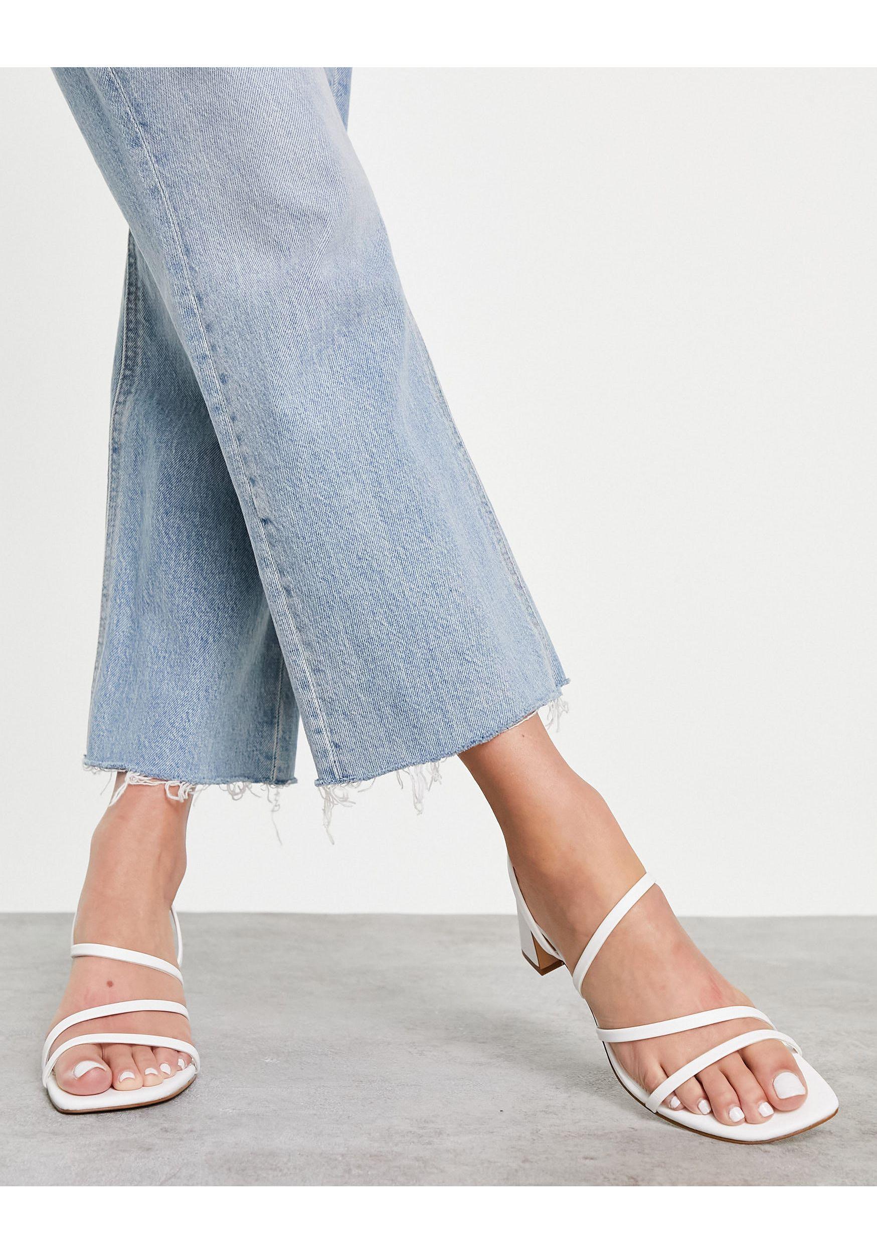 Pull&Bear Strappy Mid Heeled Sandals in White | Lyst
