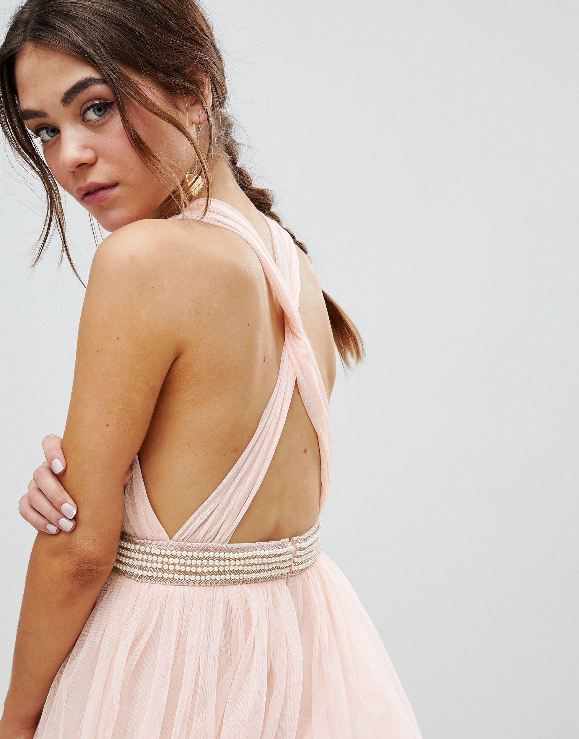 ASOS Tulle Maxi Dress With Embellished Waist in Pink | Lyst