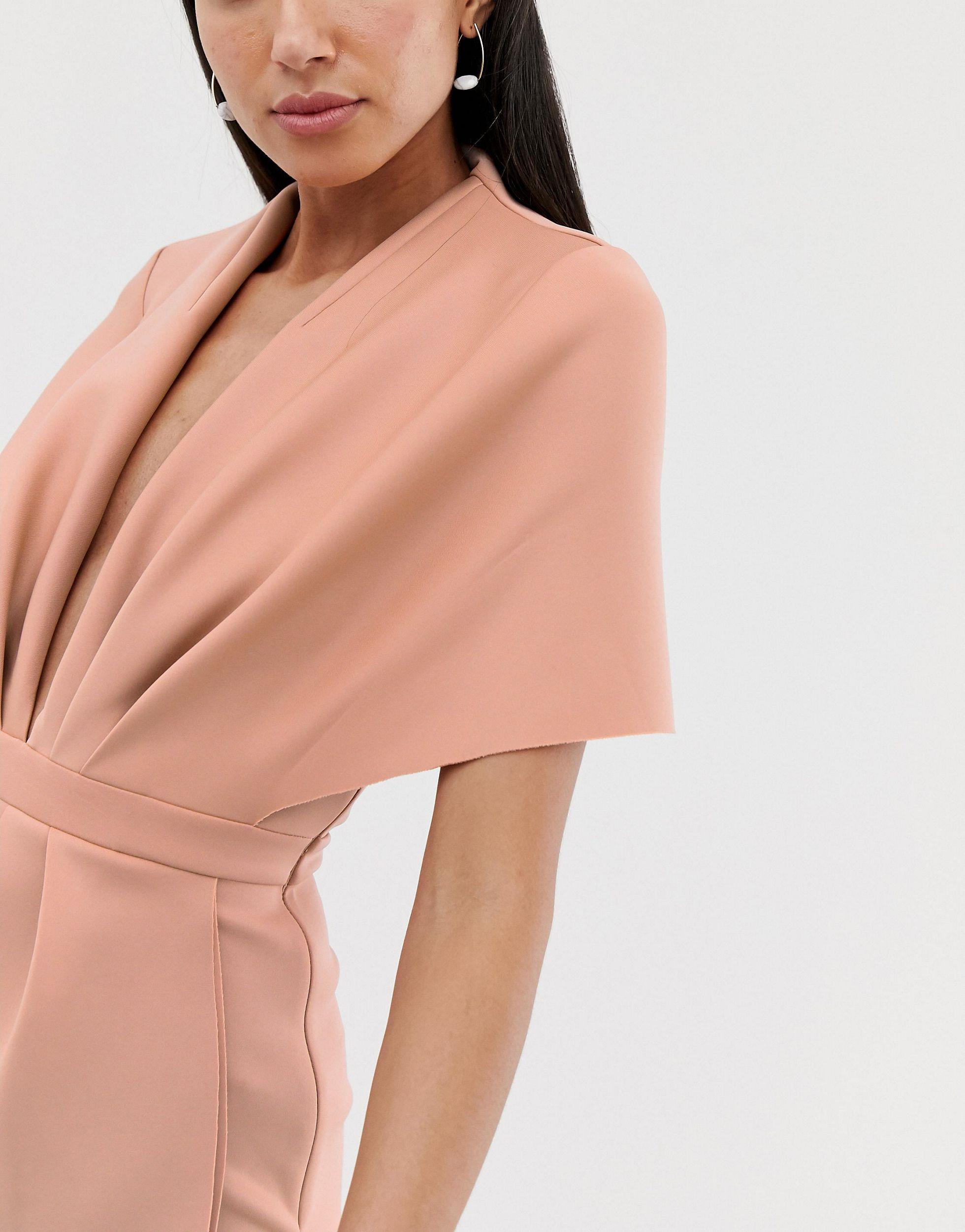 asos design structured plunge kimono midi dress with peplum
