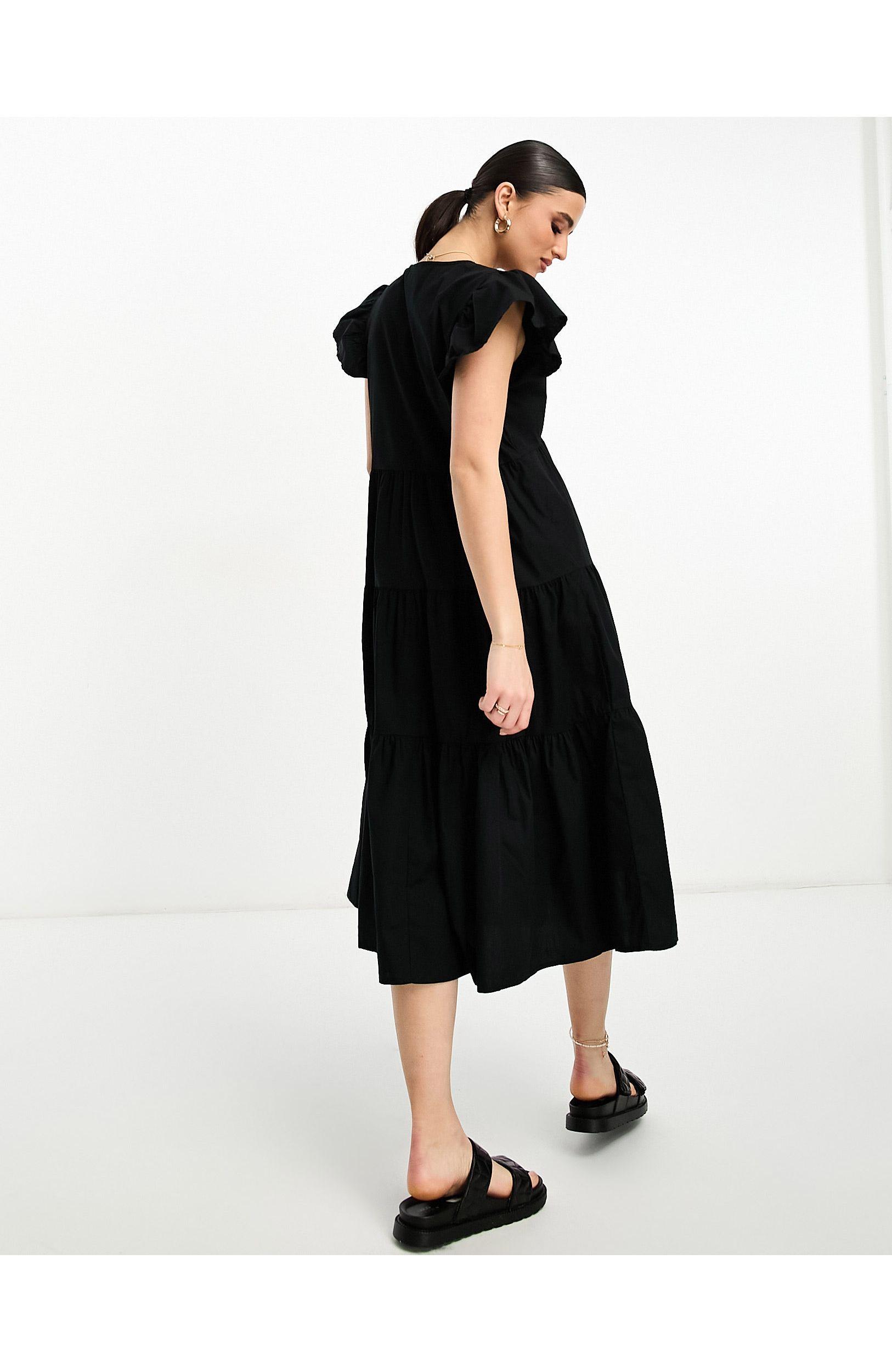 Vero Moda Frill Sleeve Midi Dress in Black | Lyst