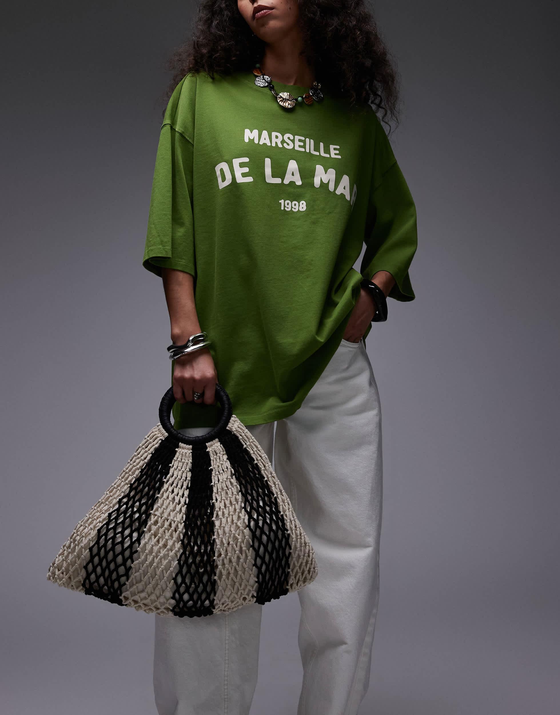 Asos Design Topshop Grab Bag TOPSHOP Gemma Stripe Crochet Grab Bag