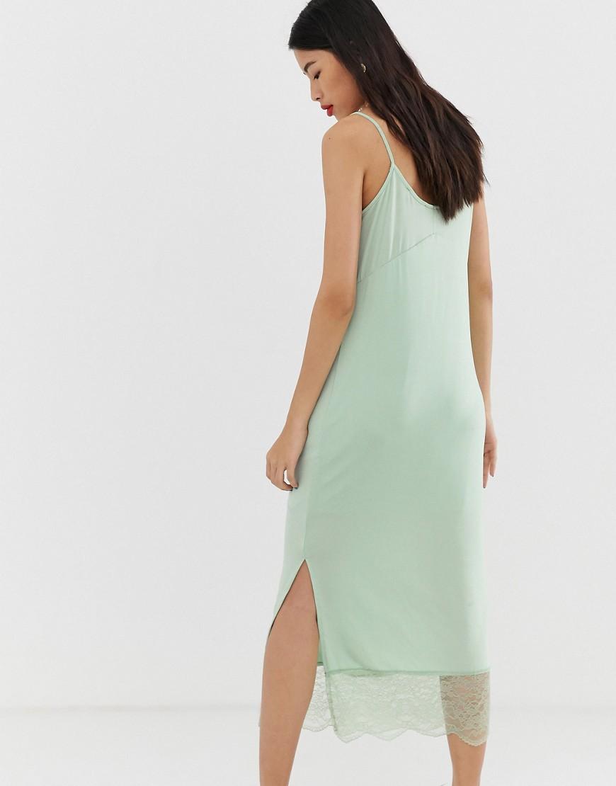 Mango Satin Slip Dress in Green | Lyst