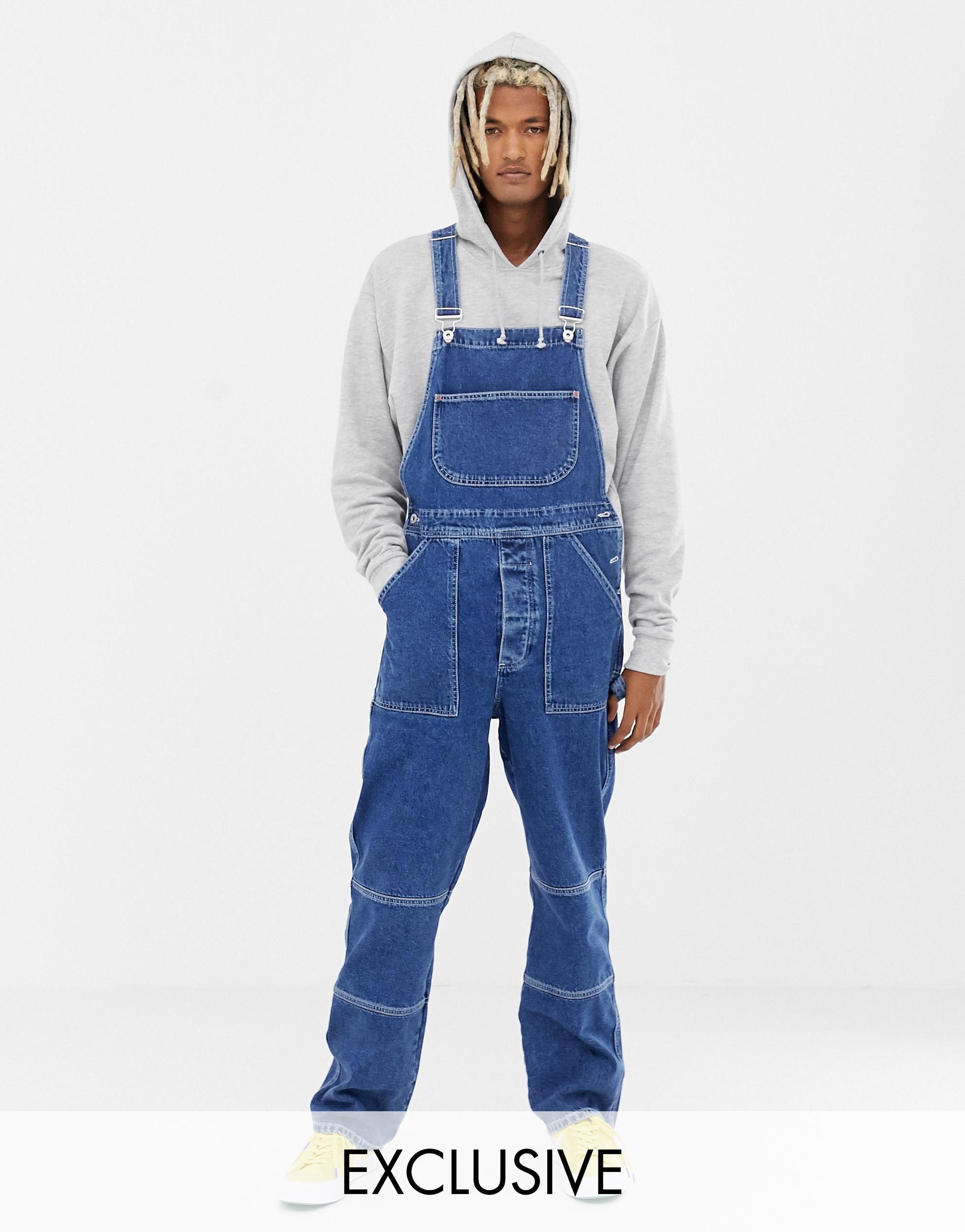 Collusion Mid Wash Dungarees in Blue for Men | Lyst