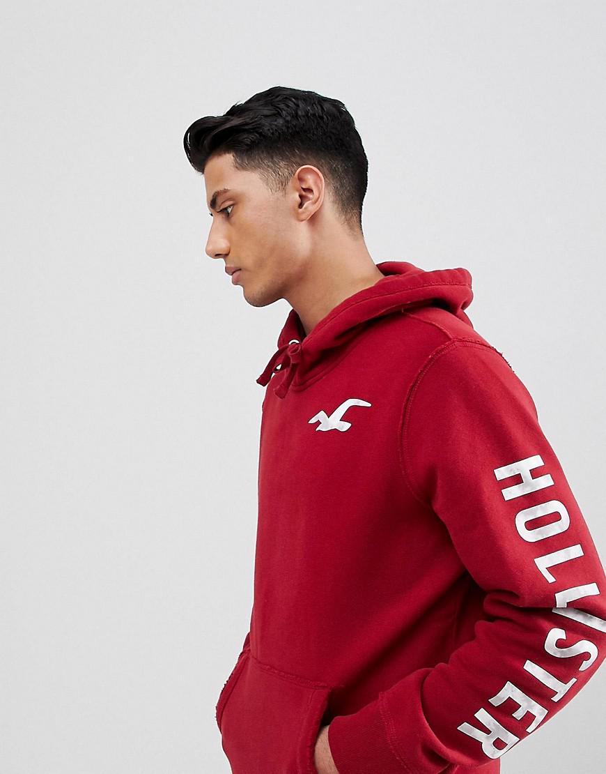 Hollister Overhead Hoodie With Sleeve & Back Logo In Rhubarb in Red for Men