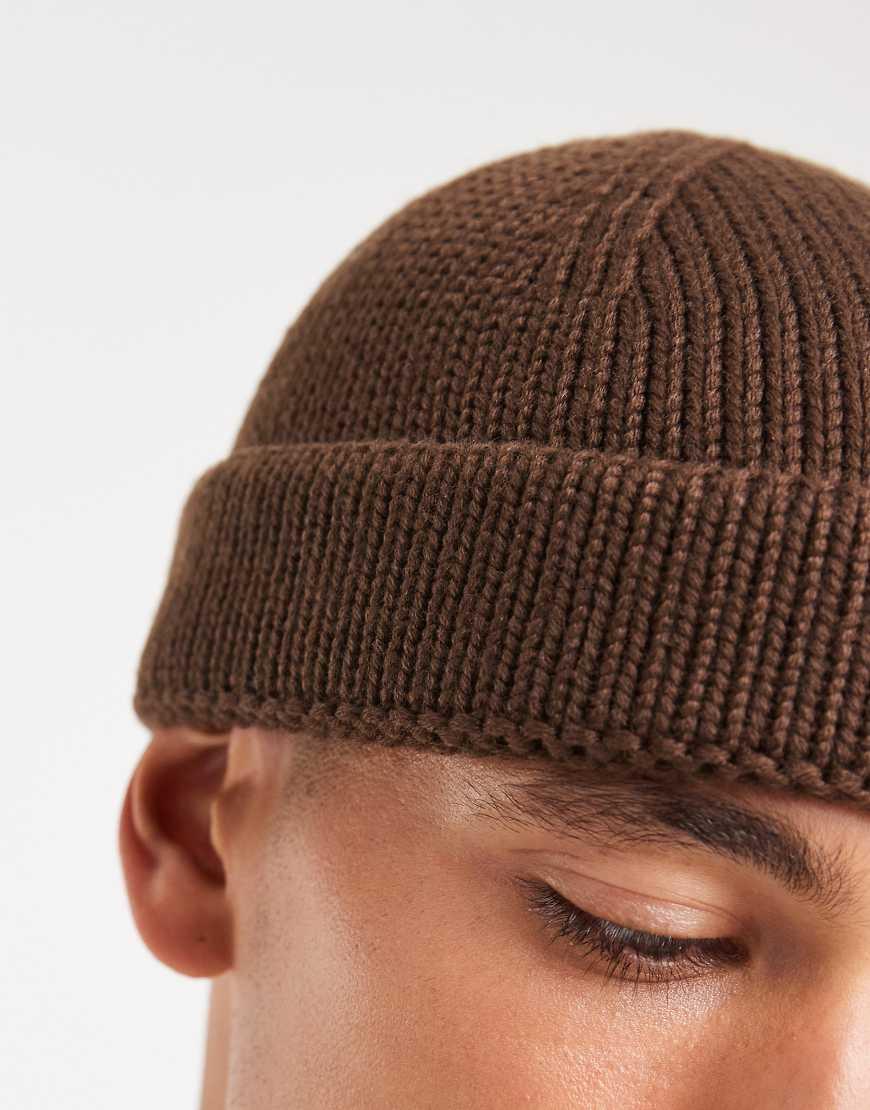 ASOS Knitted Rib Mini Fisherman Beanie in Brown for Men Lyst UK - Main Image