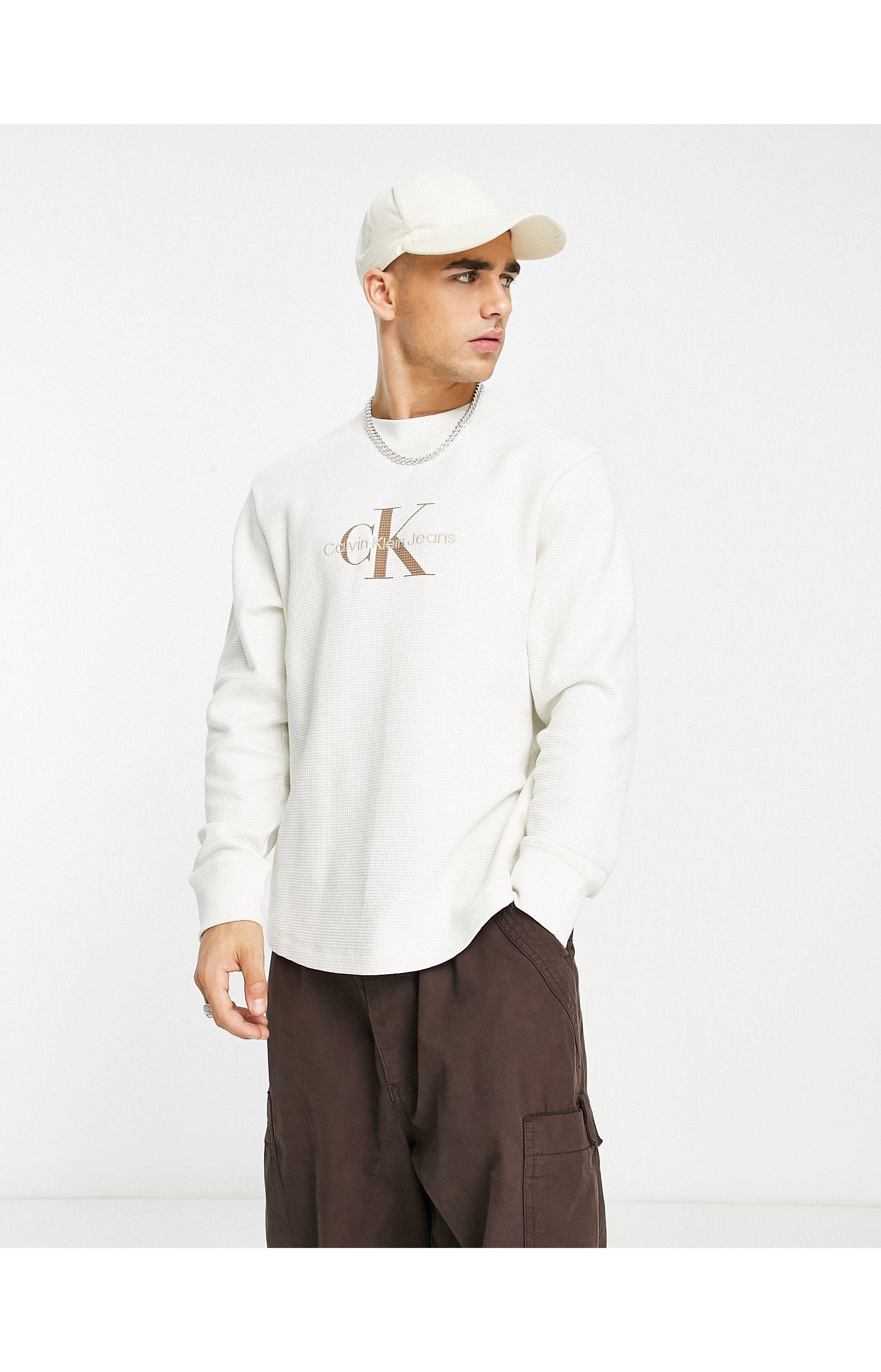 Calvin Klein Archival Monologo Waffle Relaxed Fit Long Sleeve Top in White  for Men | Lyst