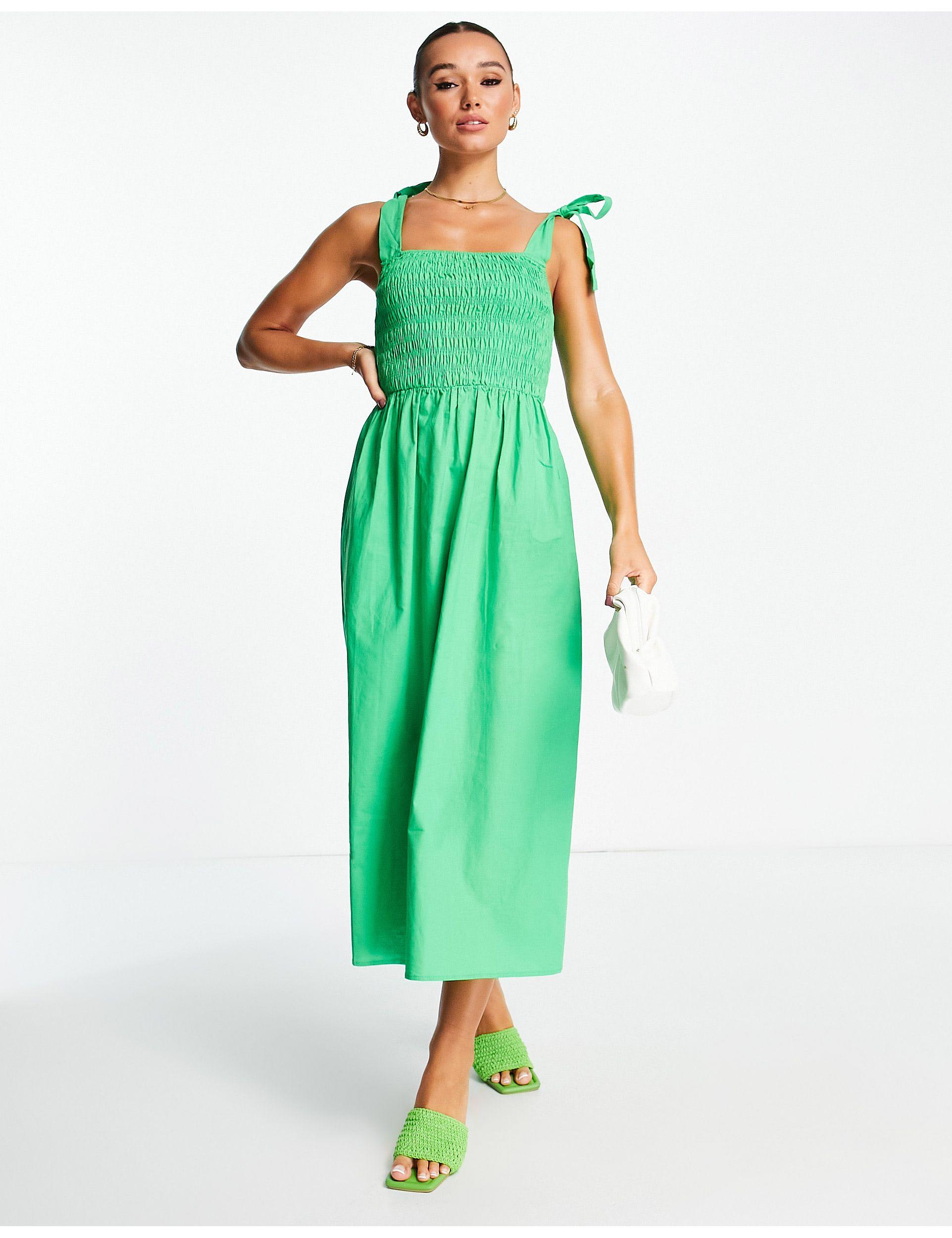 Never Fully Dressed Tie Shoulder Shirred Dress in Green | Lyst Australia