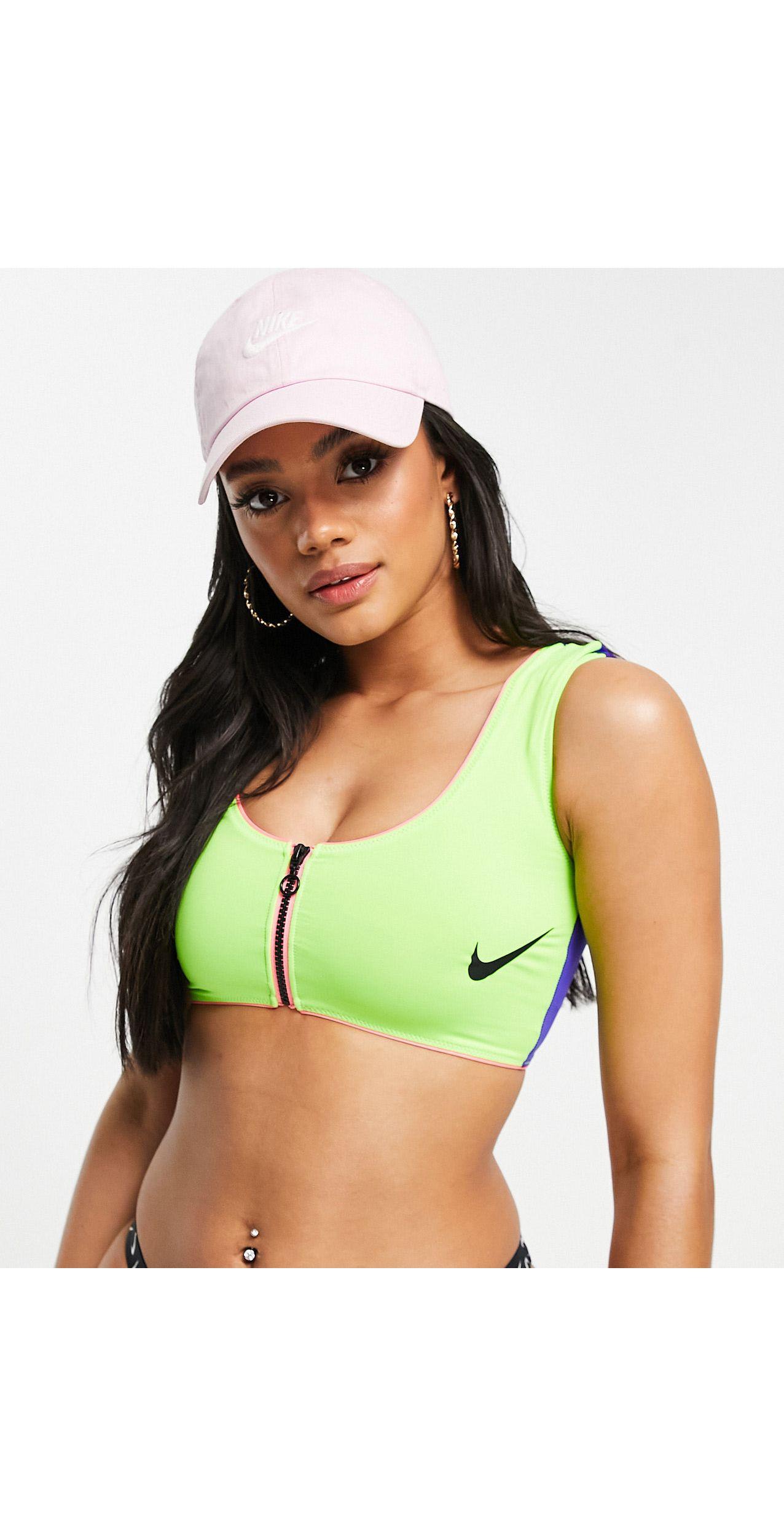 Nike Zip Front Bikini Top in Green | Lyst