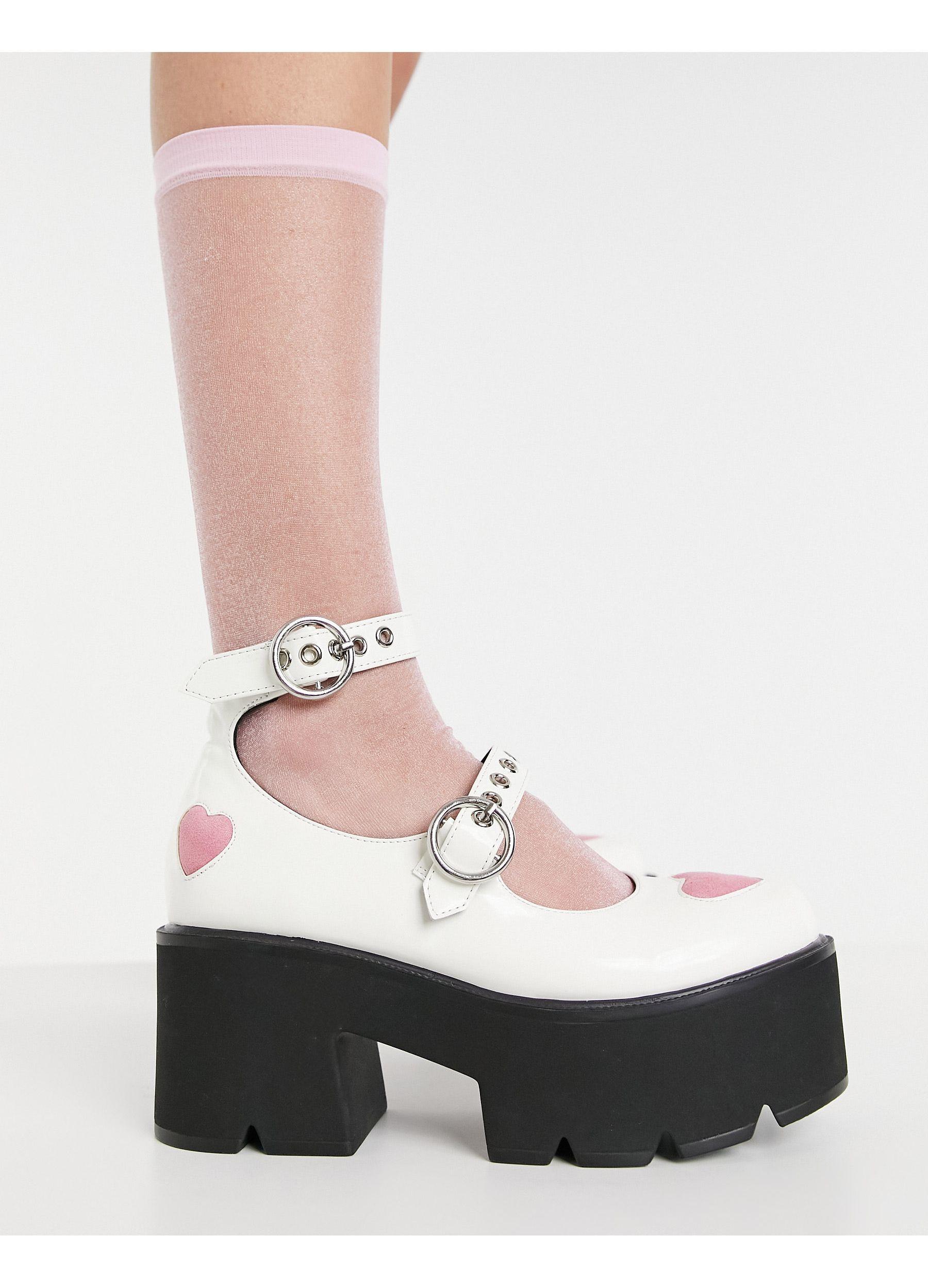 LAMODA Chunky Heart Heeled Shoes in White | Lyst