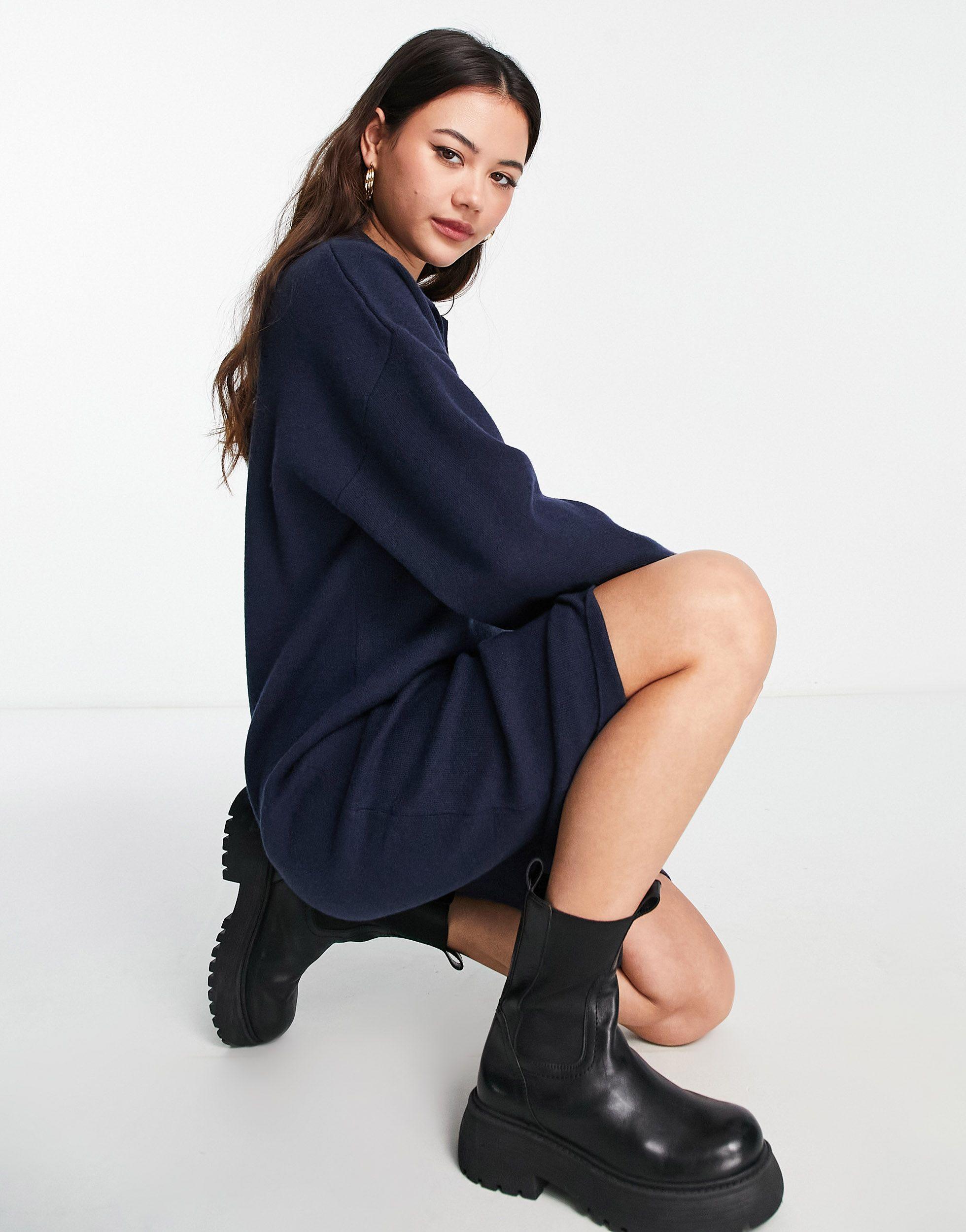 Monki Knitted Polo Collar Midi Dress in Blue | Lyst