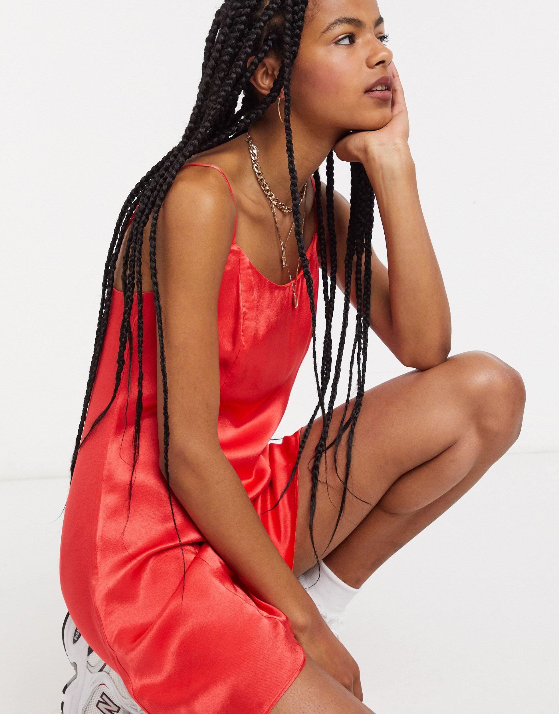 & Other Stories Satin Mini Slip Dress in Red | Lyst