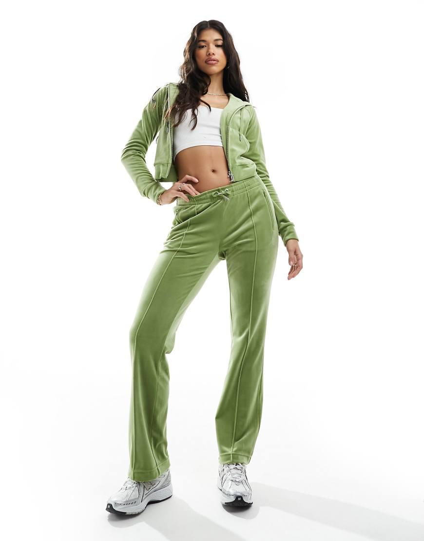 Juicy Couture Diamante Velour Tracksuit Zip Hoodie Co-Ord in Green