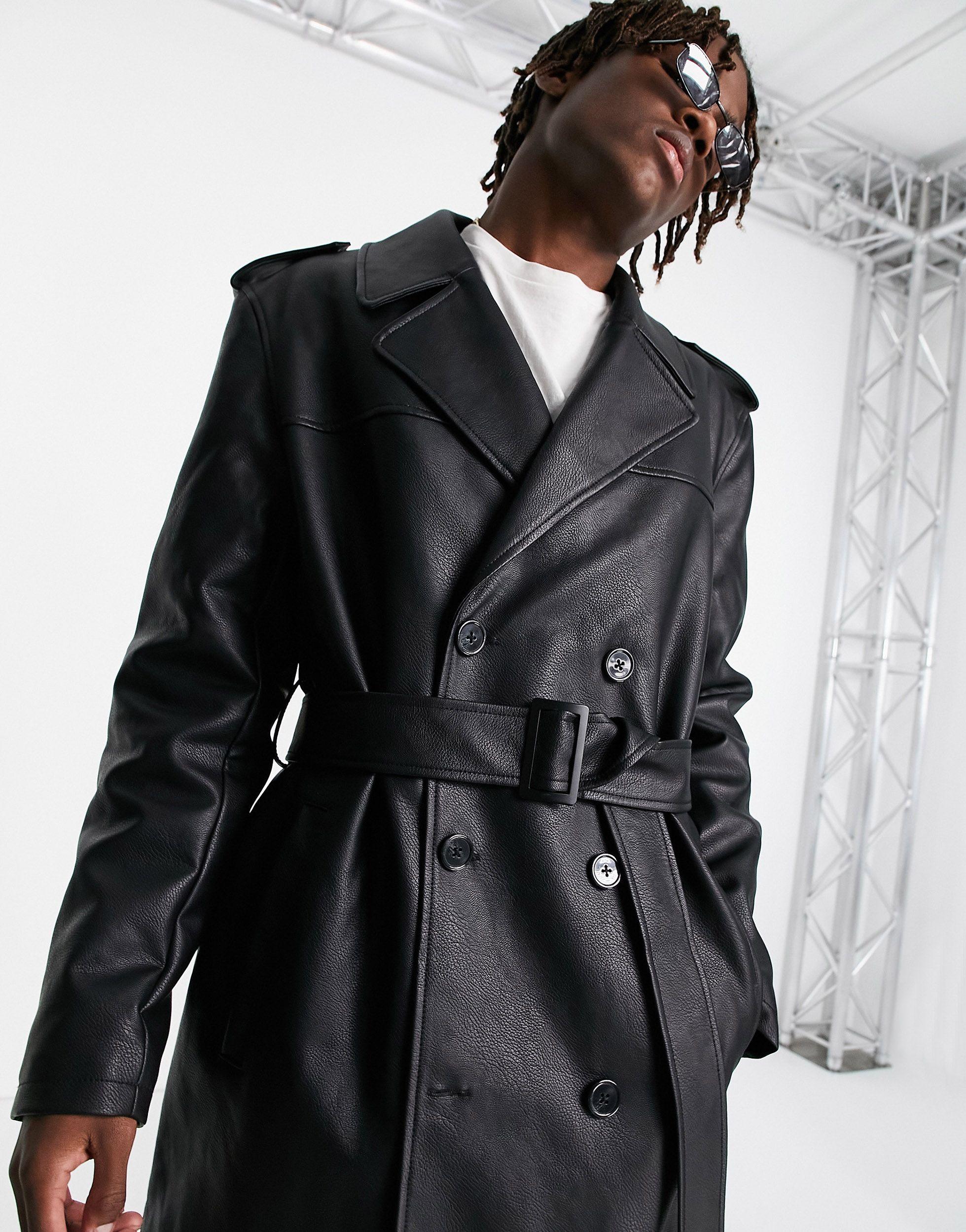 Trench-coat en imitation cuir ASOS pour homme en coloris Noir | Lyst