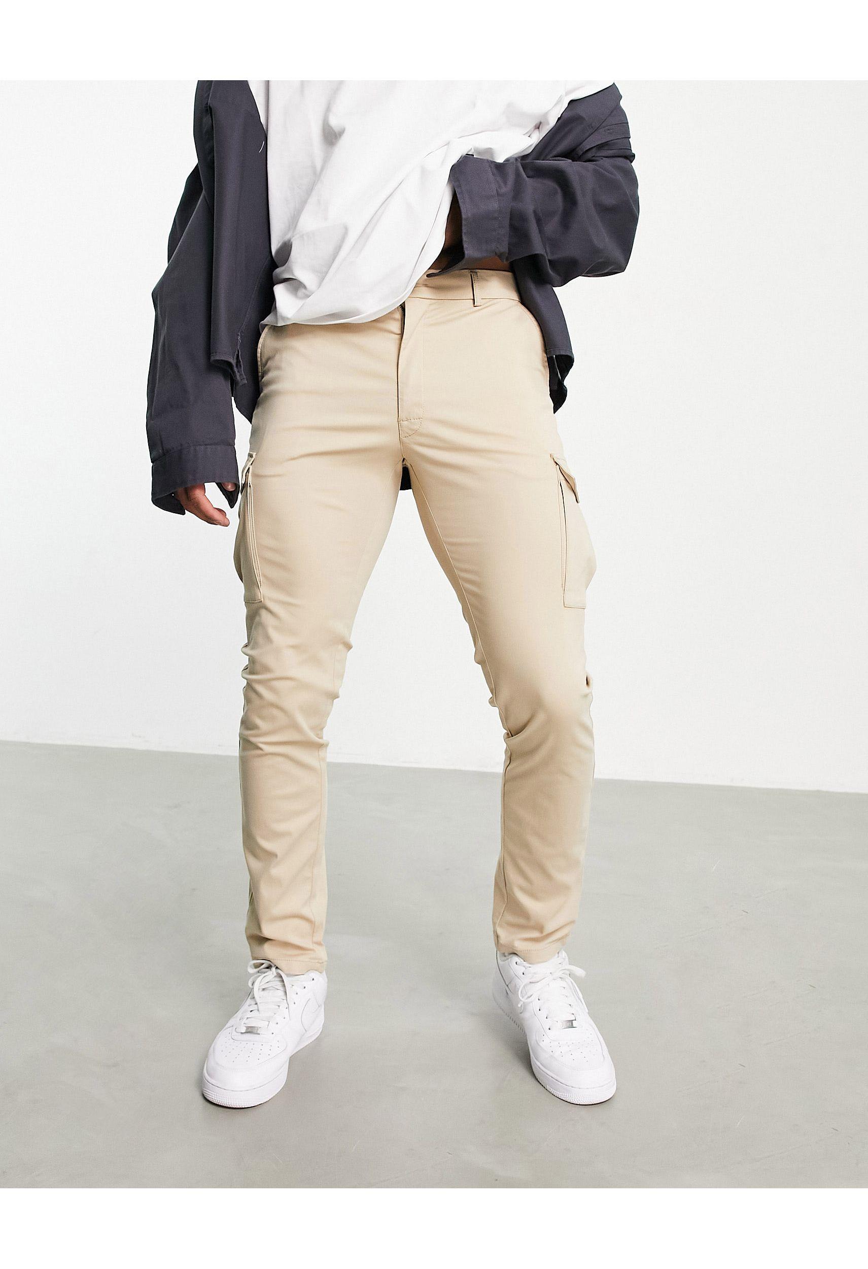 Jack & Jones Denim Premium Skinny Stretch Cargo Trousers in Natural for Men  - Lyst