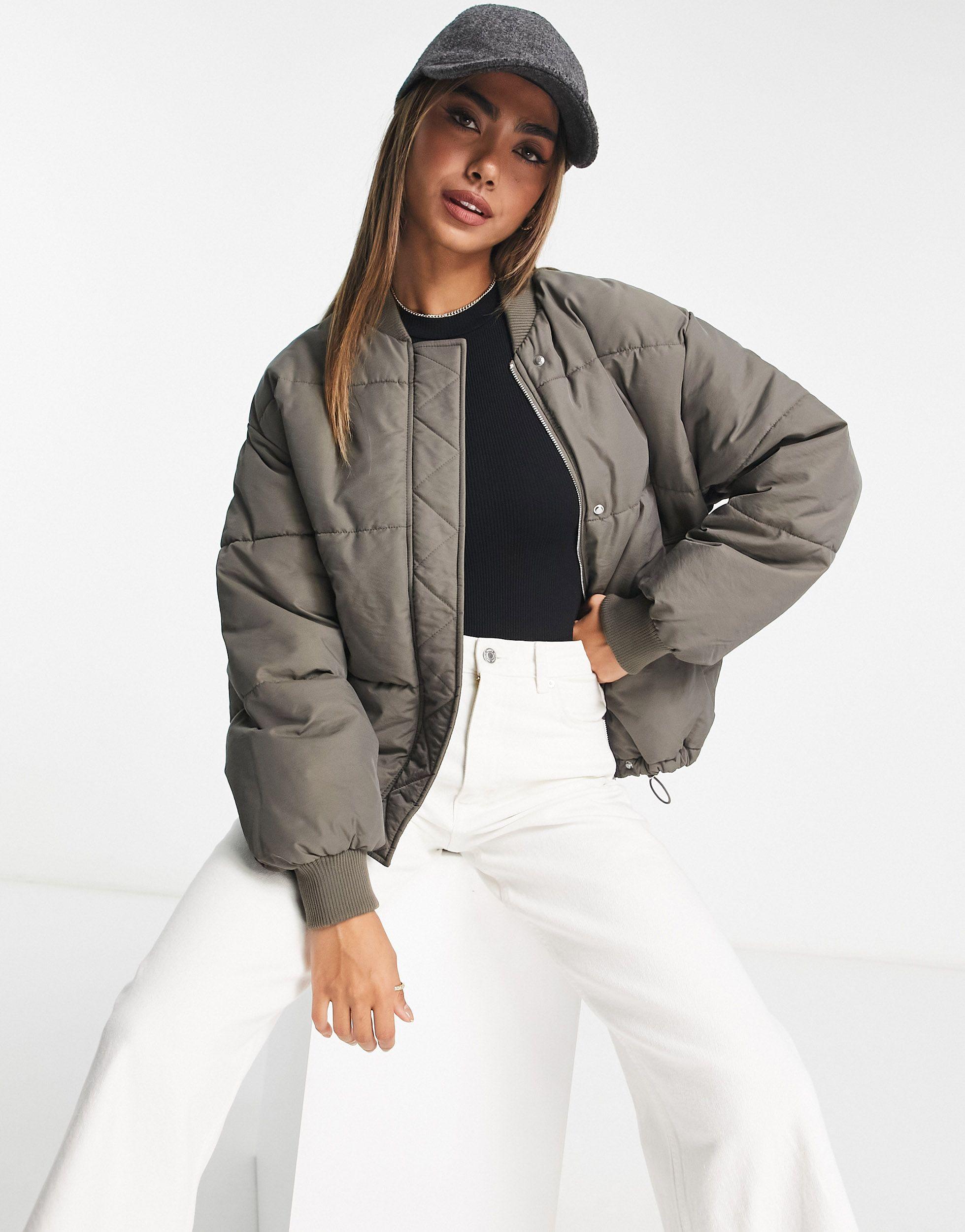 Bershka Oversized Bomber Puffer Jacket in Brown Lyst Canada