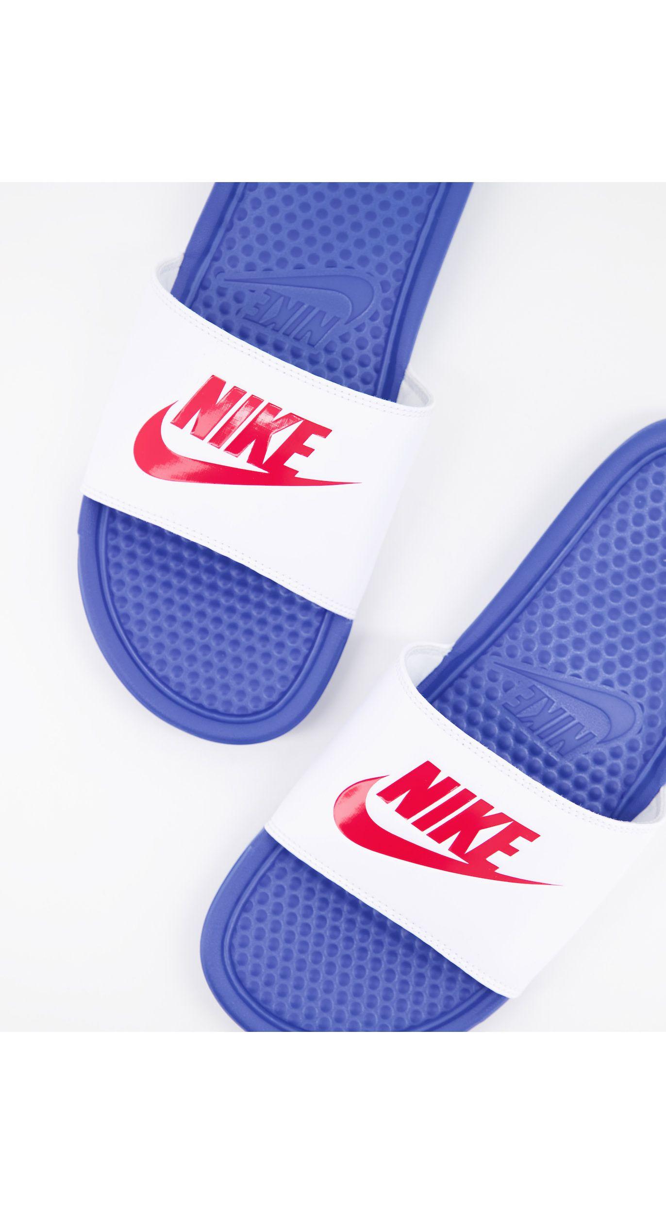 red white and blue nike sandals