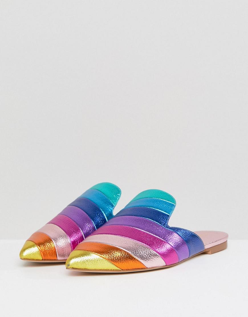 Kurt Geiger Kurt Geiger Metallic Rainbow Stripe Flat Mule - Lyst