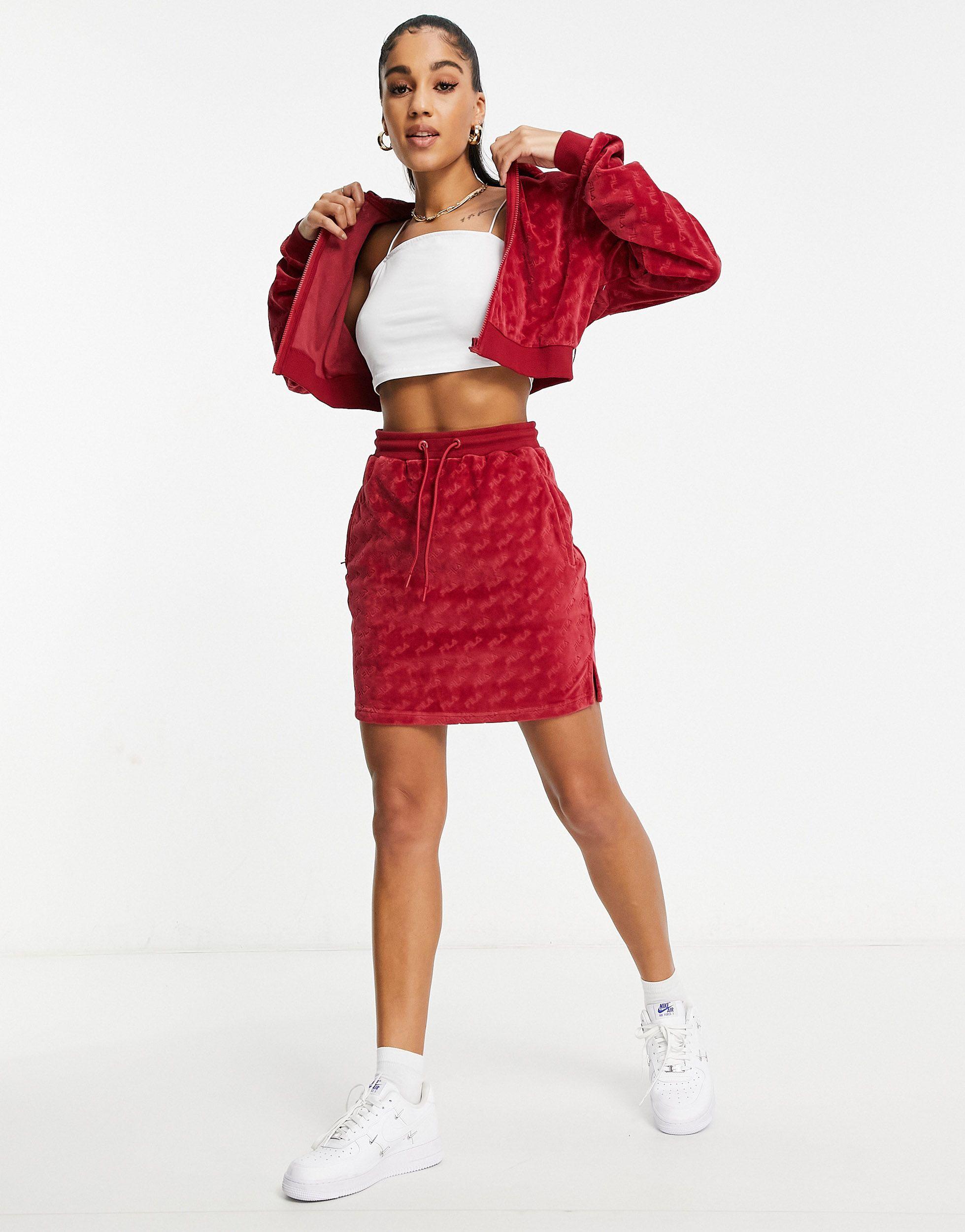 Fila Velour All Over Print Skirt in Red | Lyst Australia
