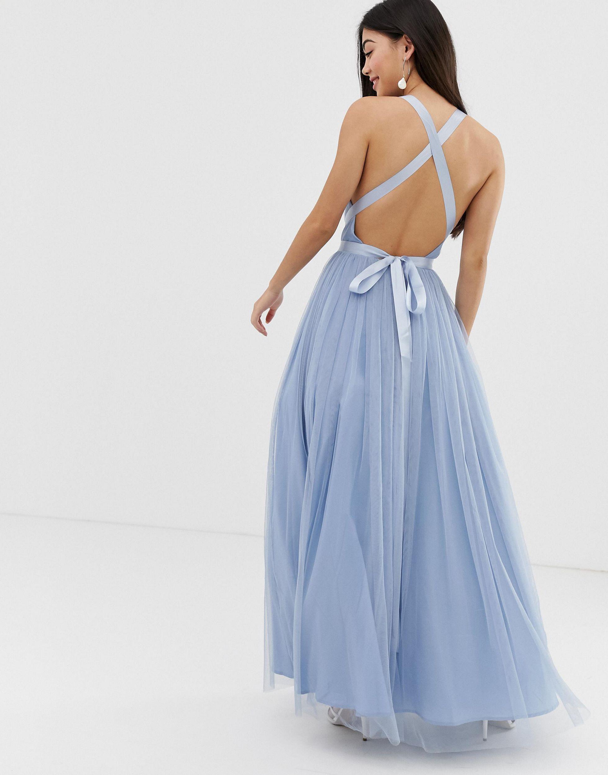 asos petite premium tulle mini prom dress with ribbon ties