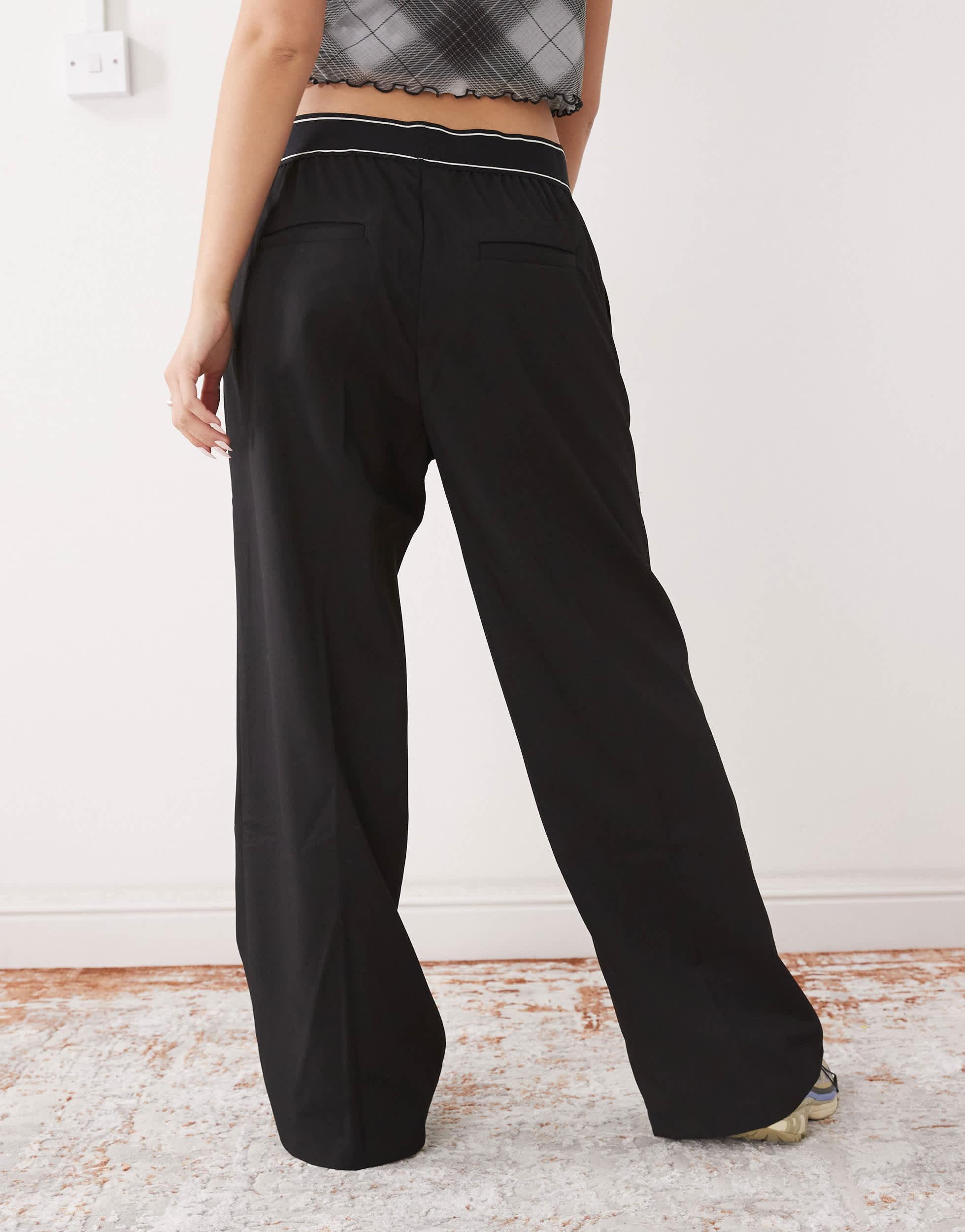 Monki Wide Leg Trouser With Boxer Waistband in Black Lyst